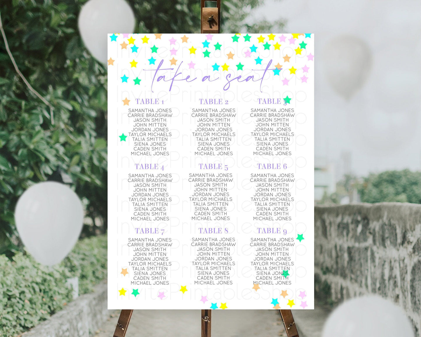 Star Seating Chart Pastel Stars Seating Chart Shooting Star Sprinkle Stars Rainbow Colorful Confetti Twinkle Little Star Decor D10395