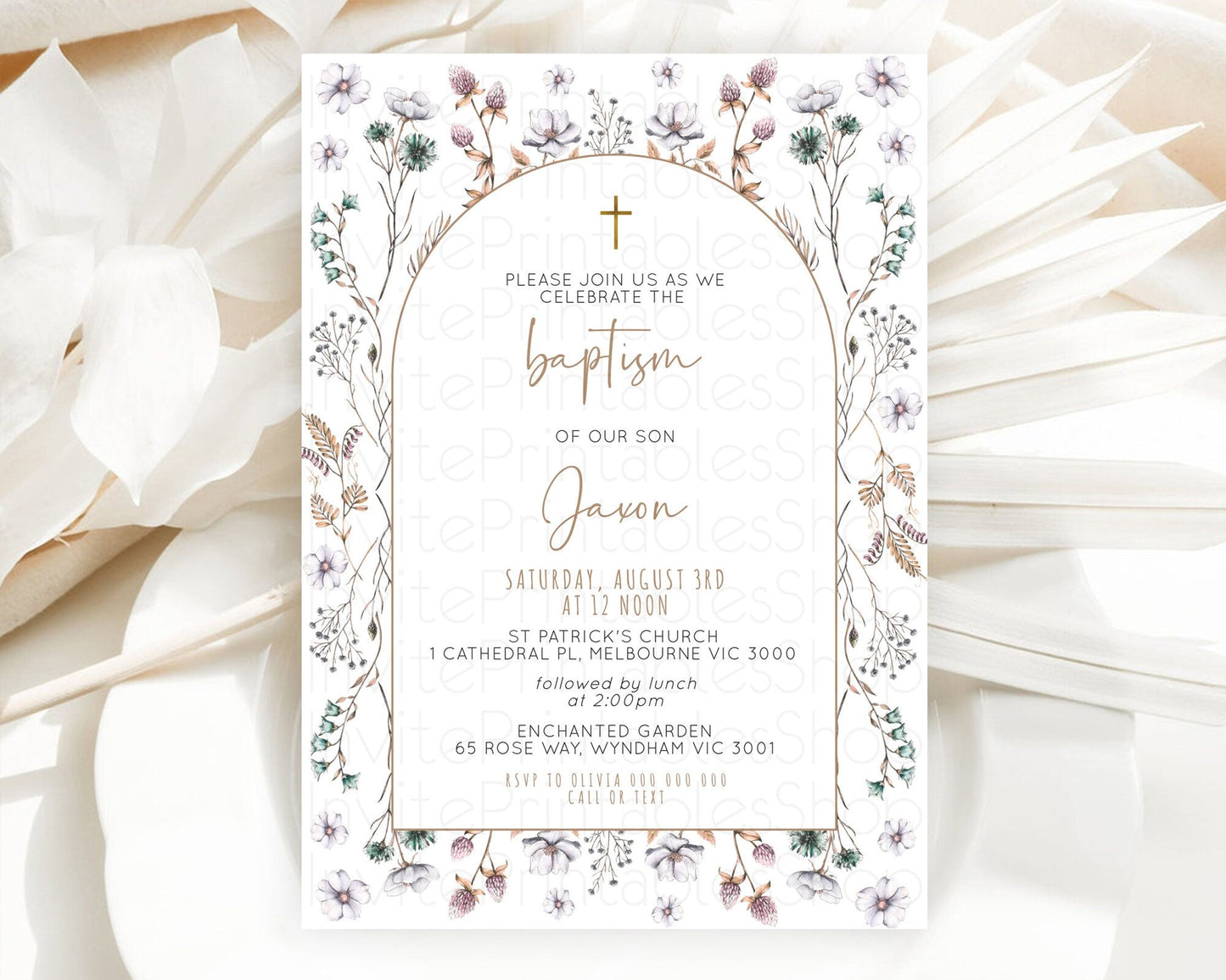 Secret Garden Baptism Invitation Wildflower Baptism Birthday Invite Pastel Flowers Christening Invite Enchanted Garden Boho Floral D10604