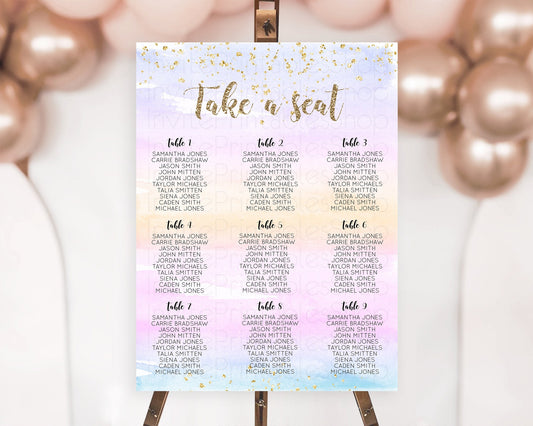 Editable Rainbow Seating Chart Pastel Seating Chart Colorful Pastel Watercol