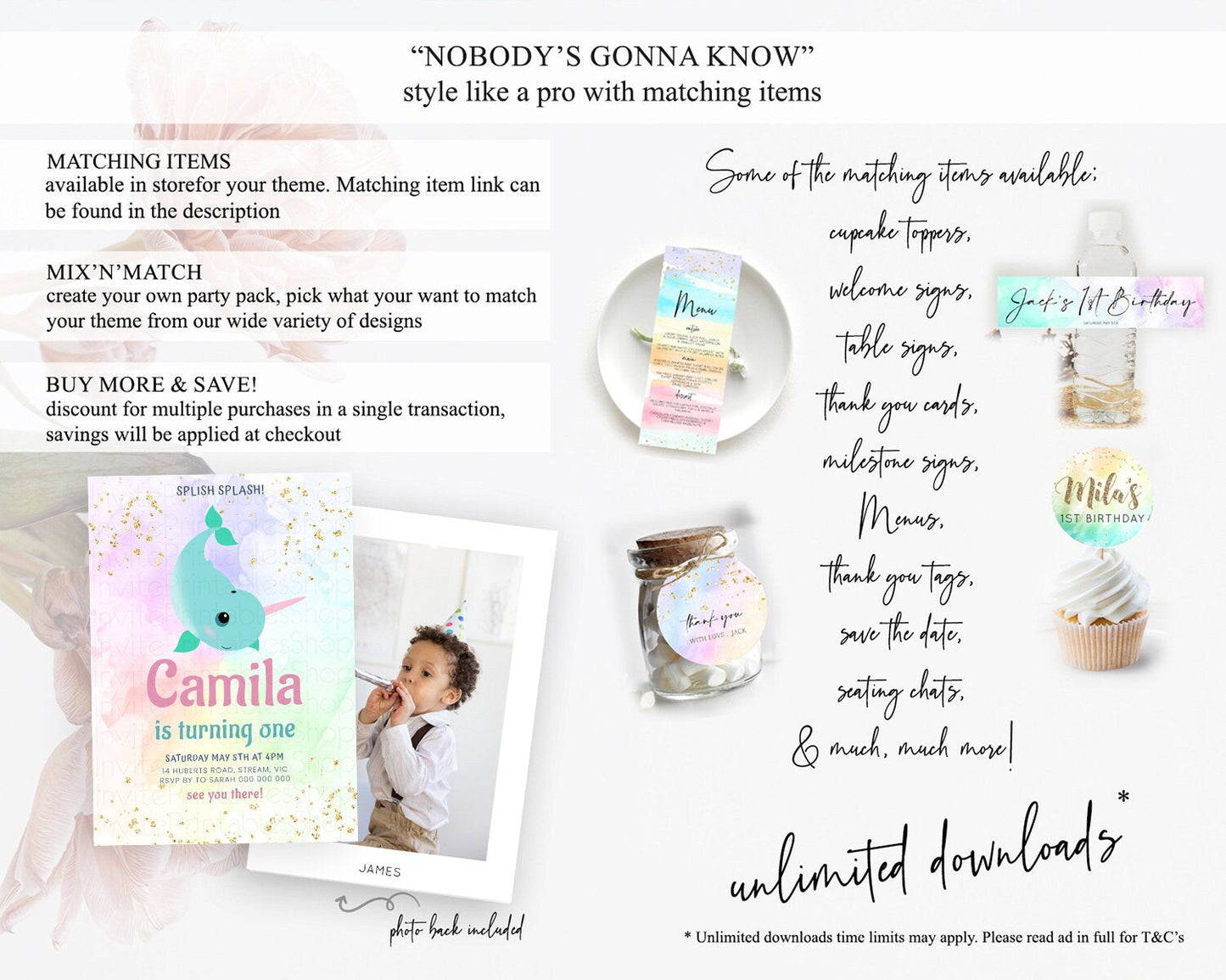 Narwhal Birthday Invitation Narwhal Unicorn Invitation Rainbow Sea Pastel Under Sea Unicorn Narwhal Party 3rd 2nd 1st First Birthday D10726