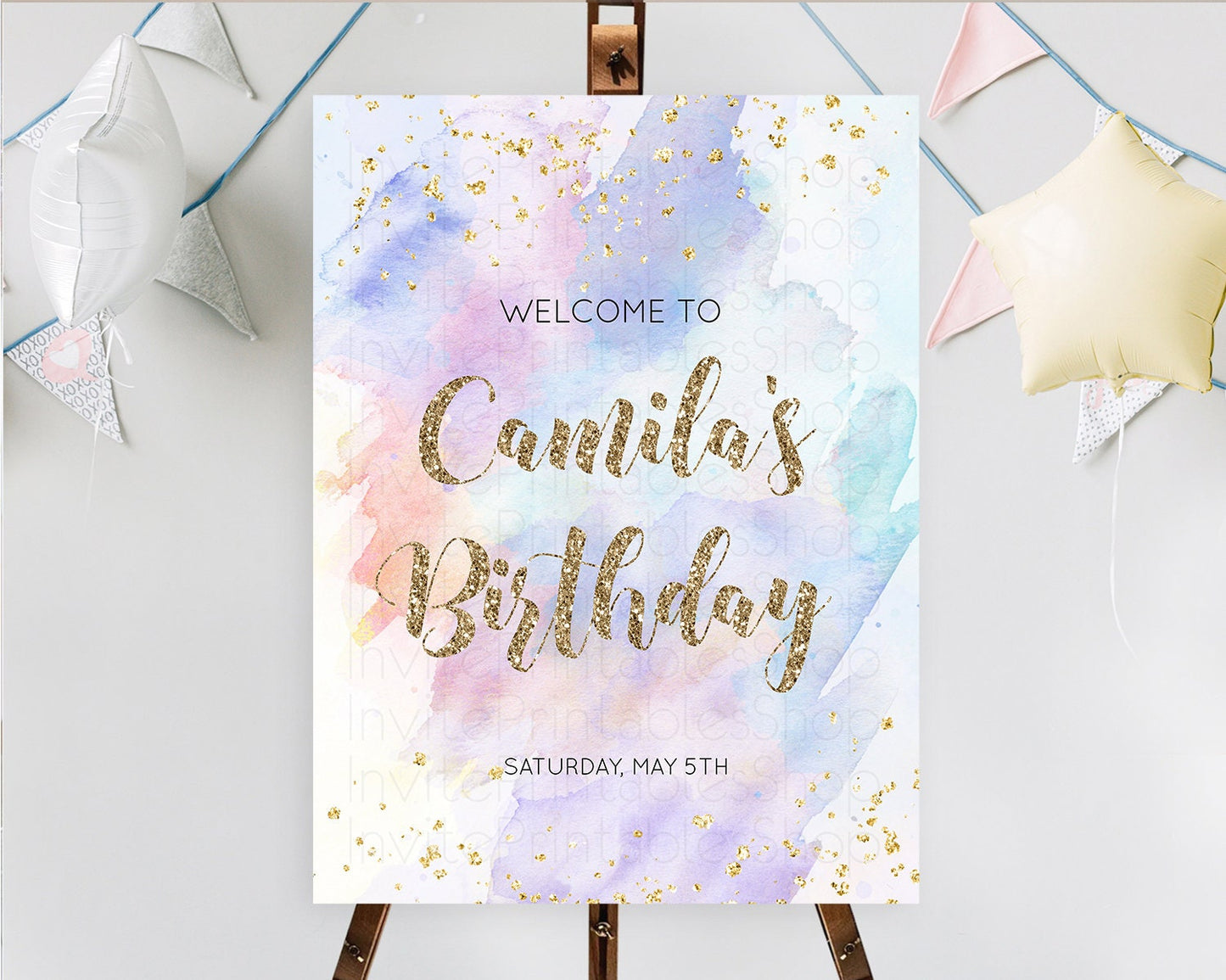 Pastel Welcome Sign Pastel Rainbow Welcome Sign Colorful Rainbow Confetti Watercolor Glitter Pastel First Birthday Welcome Sign D10583