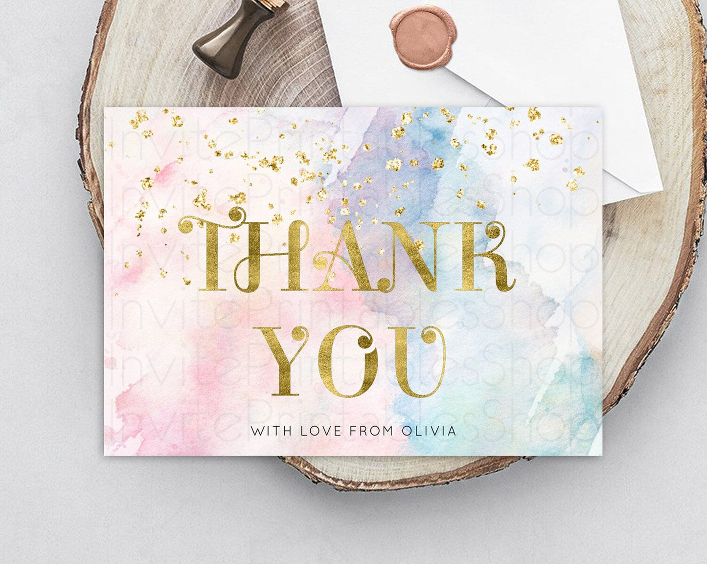 Pastel Thank You Rainbow Thank You Card Colorful Pastel Birthday Thank You Card Confetti Watercolor Pastel Teacher Thank You Cards D10835