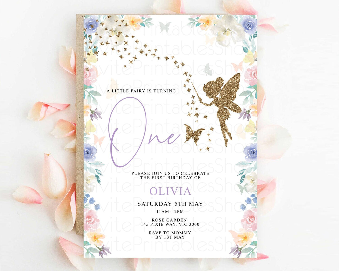 Fairy Birthday Invitation Fairy Invites Fairy Tea Party Fairy Garden Birthday Secret Garden Enchanted Garden Pastel Floral Butterfly D10761