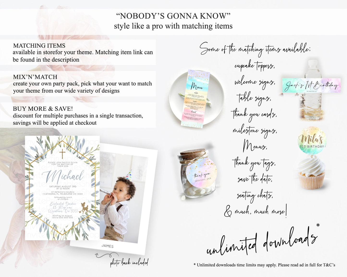 Fawn Baptism Invitation Deer Baptism 1st Birthday Invitation Enchanted Forest Christening Invitation Pastel Garden Butterfly Floral D10534