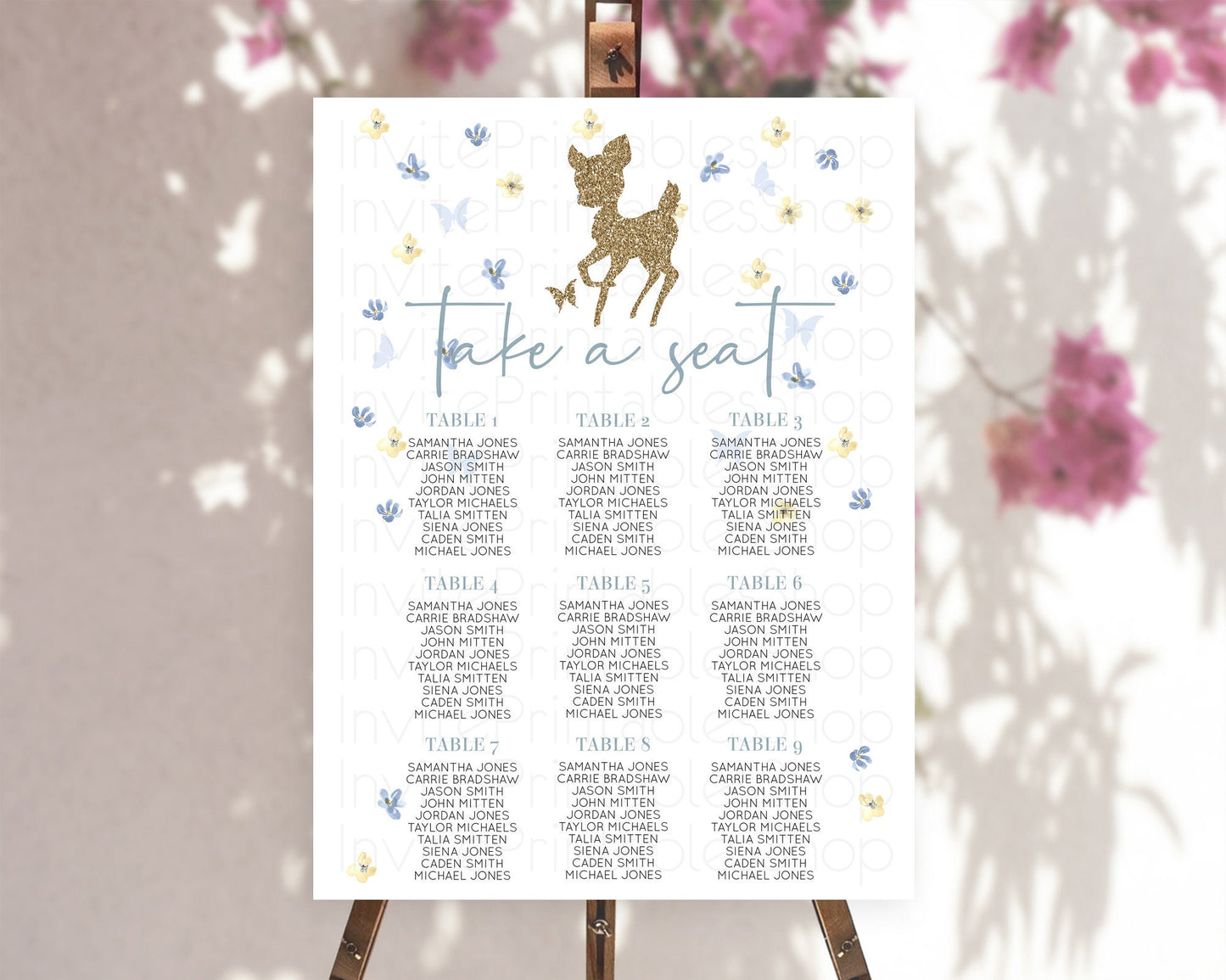 Fawn Seating Chart Deer Seating Chart Enchanted Forest Party Butterfly Pastel Flowers Whimsical Seating Chart Woodland Seating Sign D10864