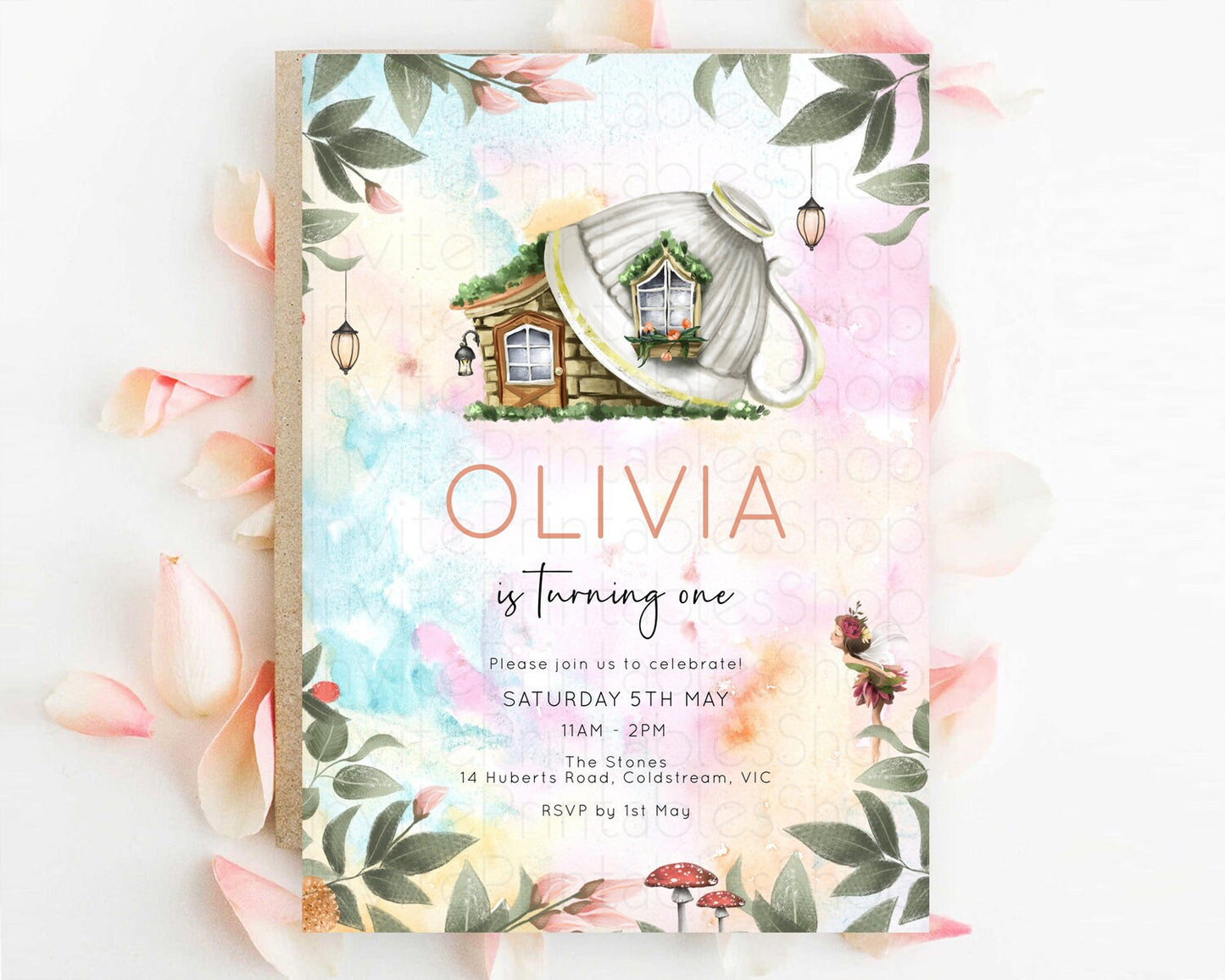 Fairy Birthday Invitation Fairy Invites Fairy Tea Party Fairy Garden Birthday Secret Garden Enchanted Garden Pastel Floral Butterfly D10555