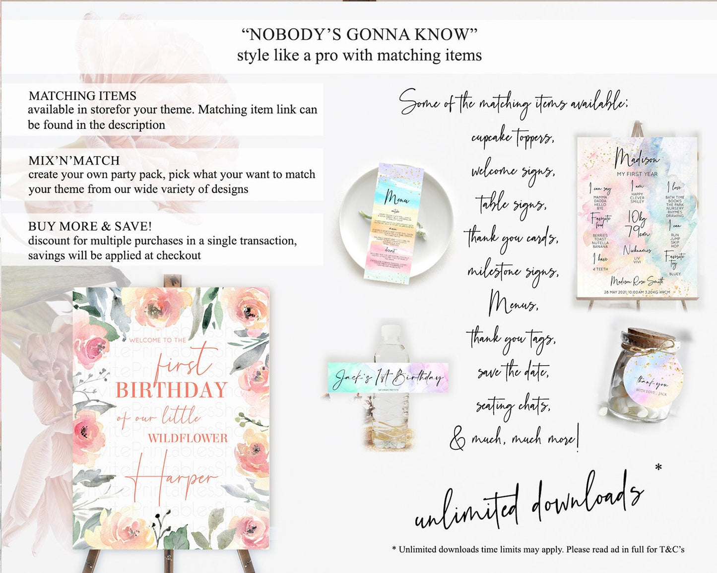 Secret Garden Welcome Sign Wildflower Welcome Board Pastel Flower Garden Welcome Poster Boho Wildflower First Birthday Welcome Sign D10778