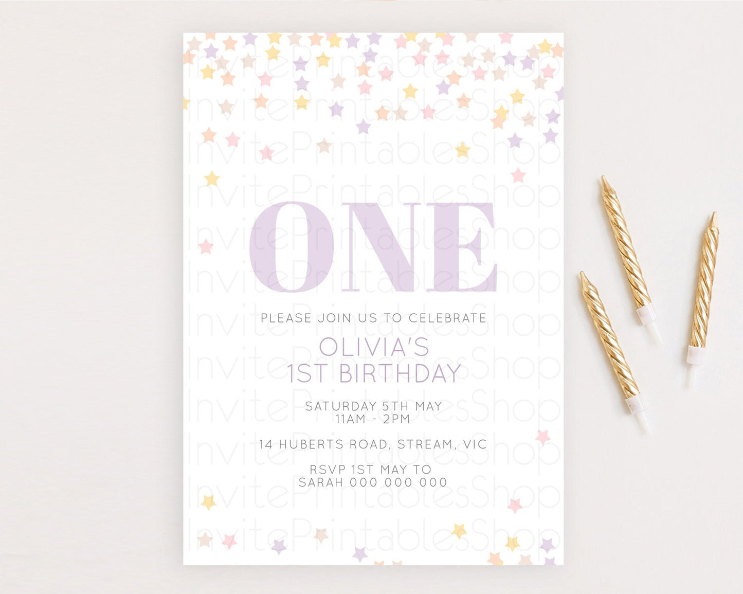 Star Birthday Invitation Pastel Stars Invite Shooting Star Party Rainbow Colorful Confetti Twinkle Little Star 2nd First Birthday D10810