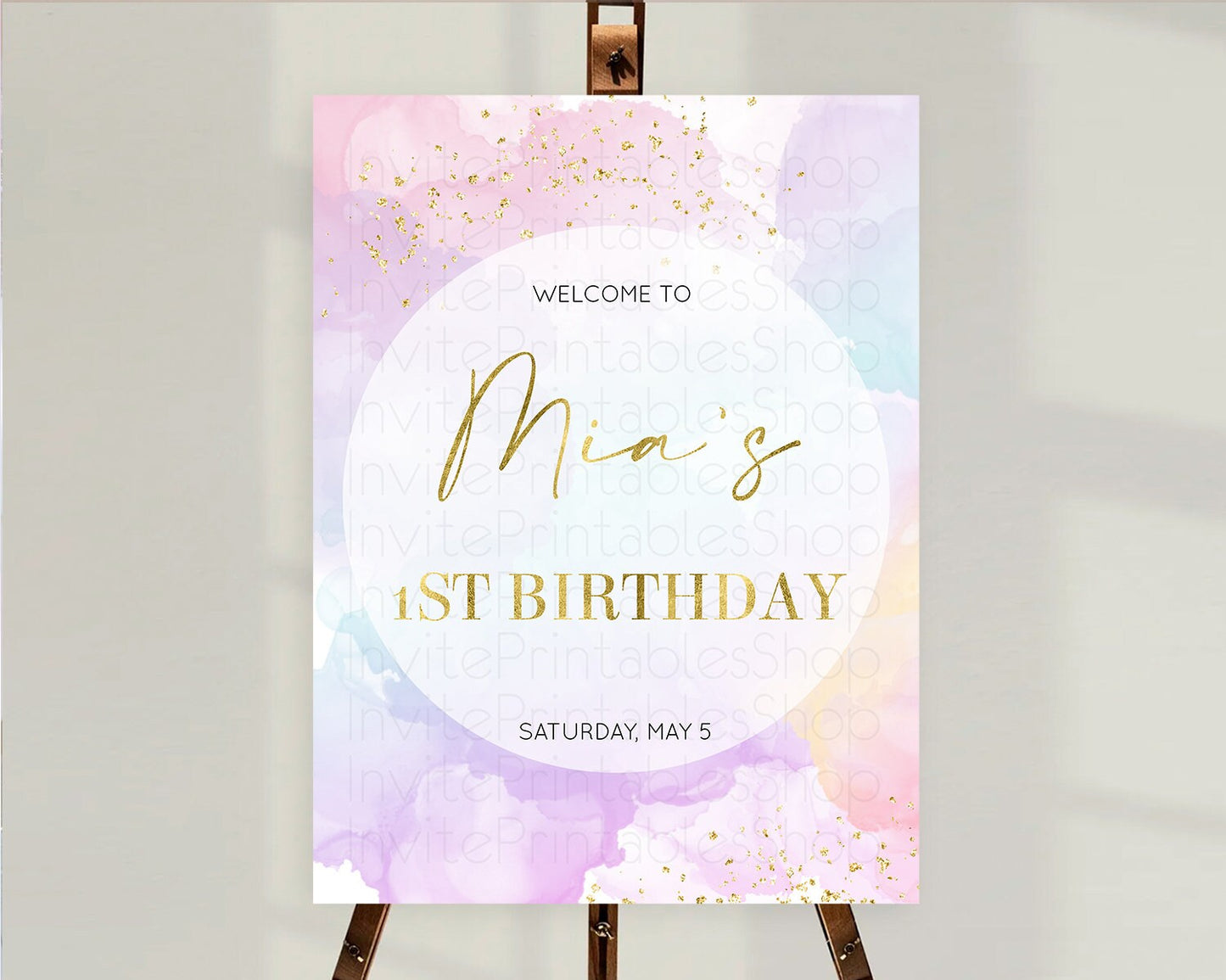 Pastel Welcome Sign Pastel Rainbow Welcome Sign Colorful Rainbow Confetti Watercolor Glitter Pastel First Birthday Welcome Sign D10623