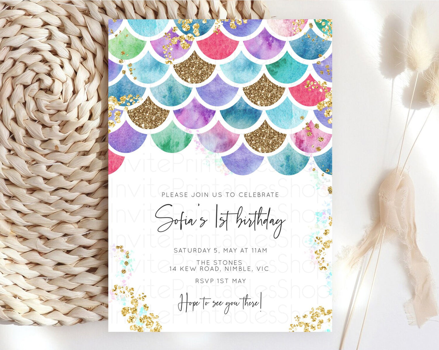 Rainbow Fish Invitation Rainbow Fish Birthday Invitation Watercolor Mermaid Invitation Rainbow Sea Invitation Pastel First Birthday D10581