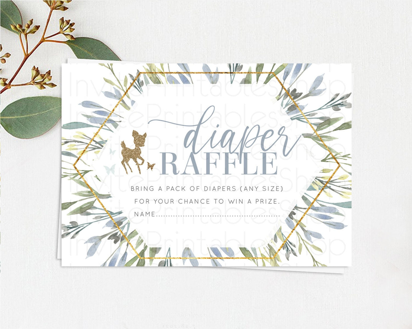 Fawn Diaper Raffle Card Deer Diaper Insert Floral Deer Diaper Ticket Enchanted Forest Butterfly Pastel Baby Shower Raffle Game D10534