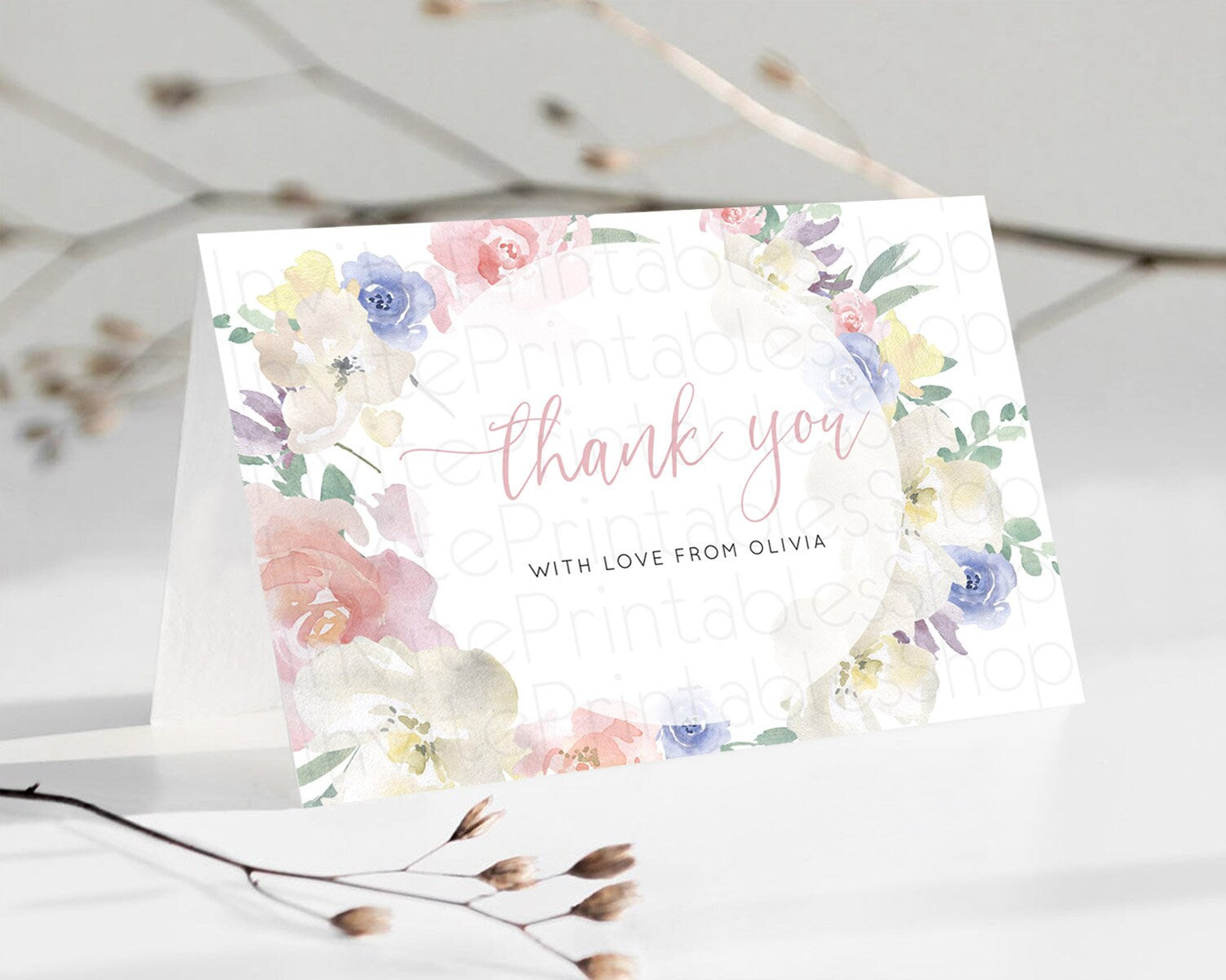 Editable Secret Garden Thank You Wildflower Thank You Card Pastel Flower Gar