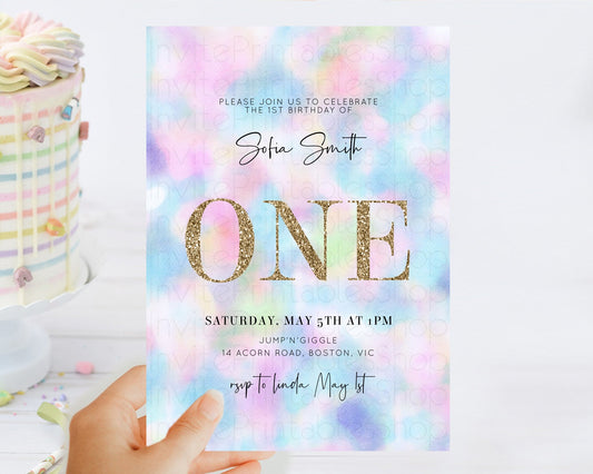 Editable Rainbow Birthday Invitation Colorful Pastel Watercolor Invitation G
