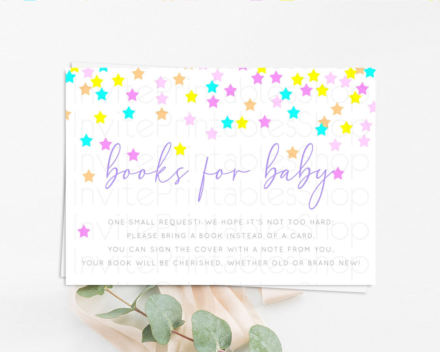 Pastel Star Books For Baby Card Shooting Star Book Insert Twinkle Little Star Book Card Rainbow Confetti Guests Book Poem Request D10397