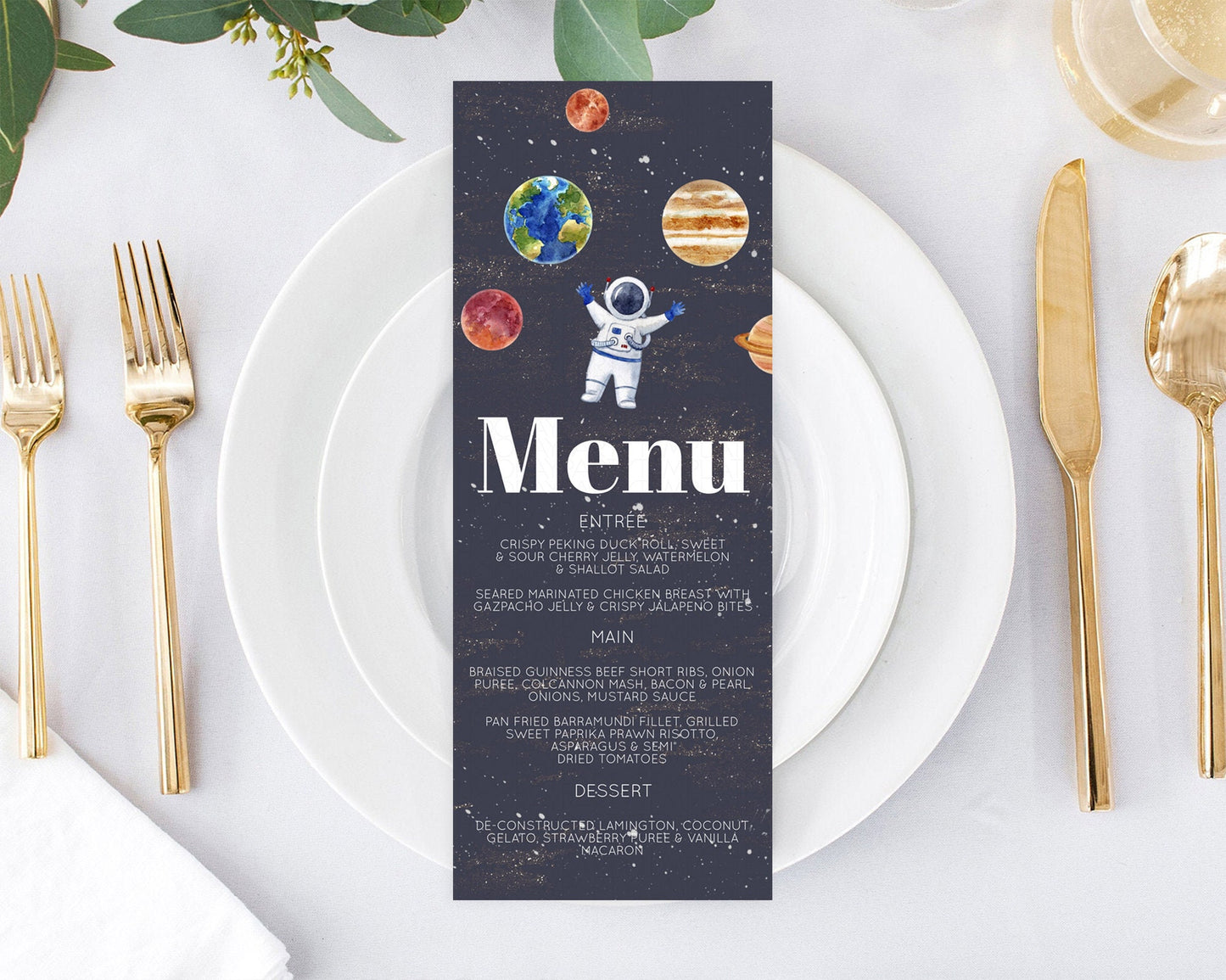 Space Menu Space Menu Template First Trip Around the Sun Table Decor Planets Solar System ONE year Food Menu Dinner Dessert Menu D10144