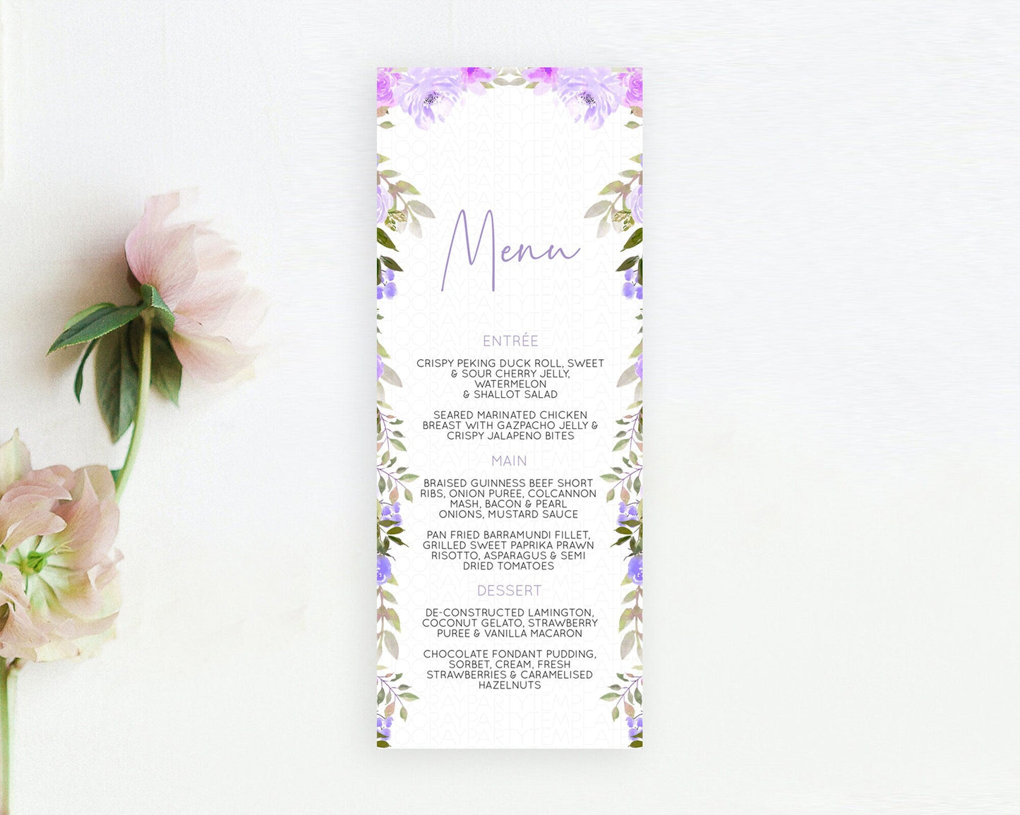 Secret Garden Menu Wildflower Menu Template Pastel Flower Garden Table Decor Boho Floral Dinner Dessert Floral Party Food Menu D10719
