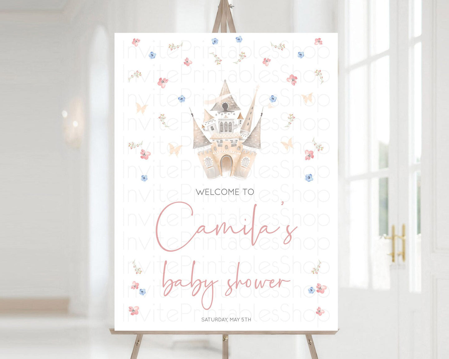 Princess Baby Shower Welcome Sign Castle Welcome Board Secret Garden Enchanted Castle Pastel Floral Garden Baby Shower Welcome Sign D10364