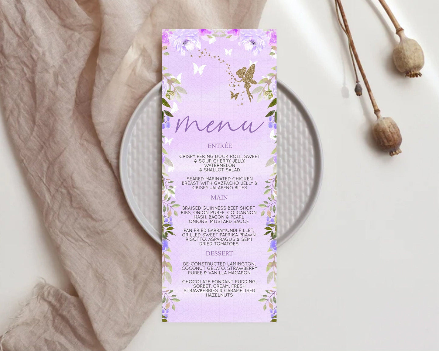Fairy Menu Fairy Menu Template Enchanted Garden Pastel Floral Butterfly Table Decor Fairy Secret Garden Dinner Dessert Food Menu D10910