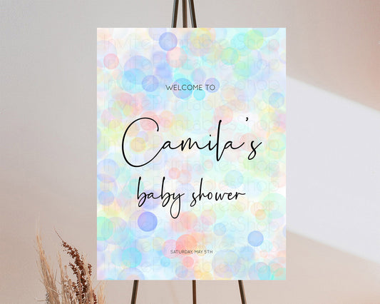Editable Pastel Baby Shower Welcome Sign Bubble Bath Baby Shower Party Rainb