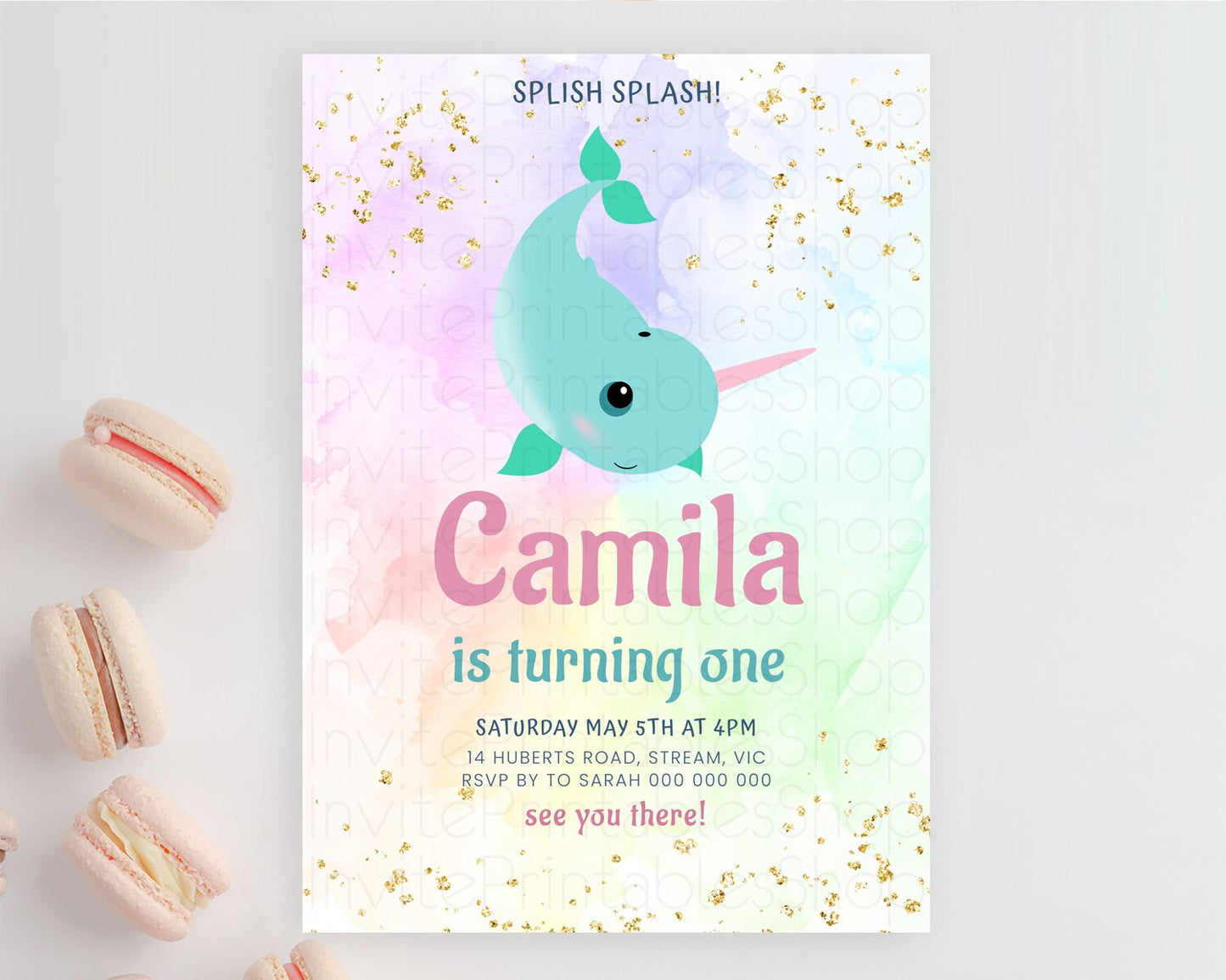 Narwhal Birthday Invitation Narwhal Unicorn Invitation Rainbow Sea Pastel Under Sea Unicorn Narwhal Party 3rd 2nd 1st First Birthday D10726