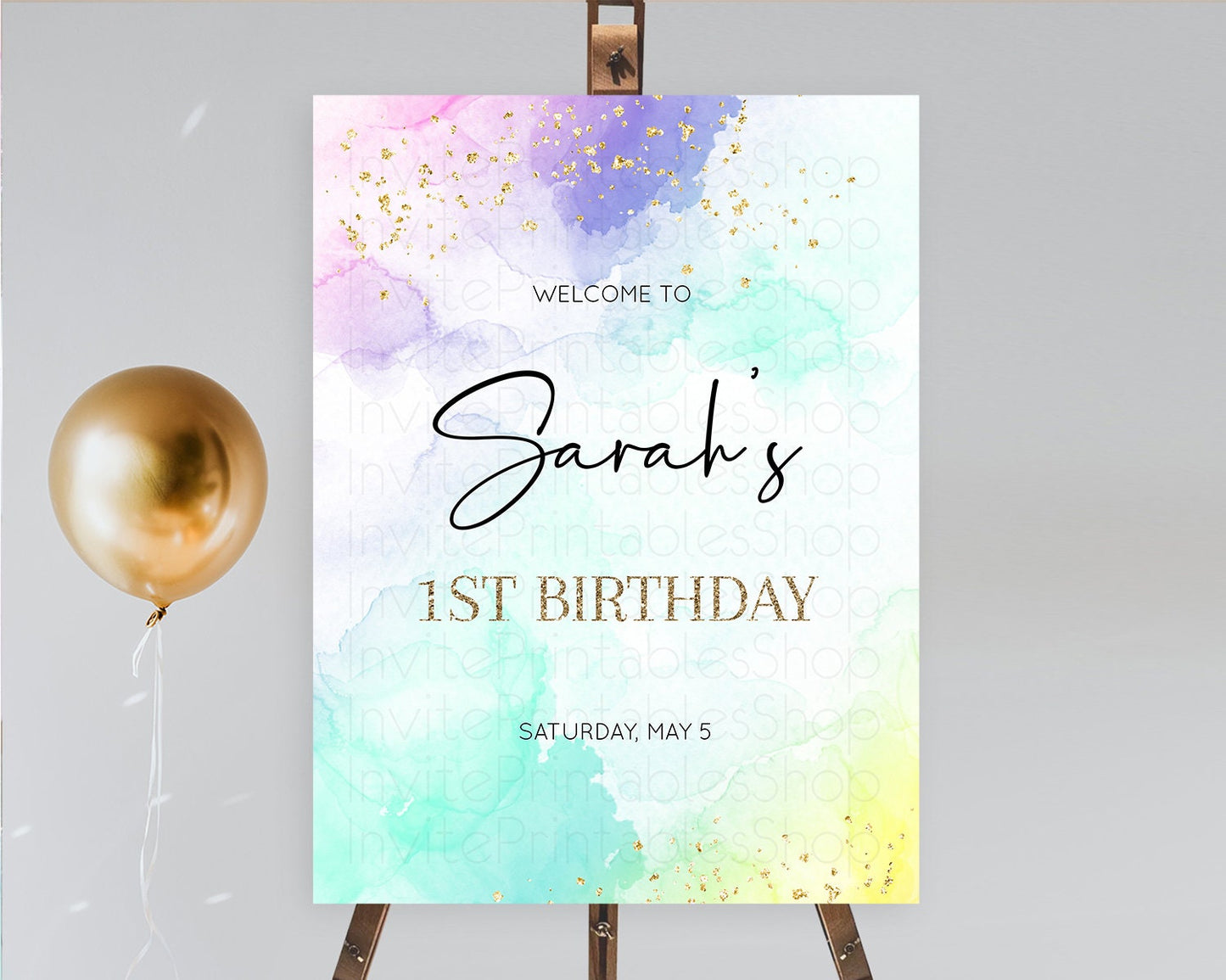 Pastel Welcome Sign Pastel Rainbow Welcome Sign Colorful Rainbow Confetti Watercolor Glitter Pastel First Birthday Welcome Sign D10158