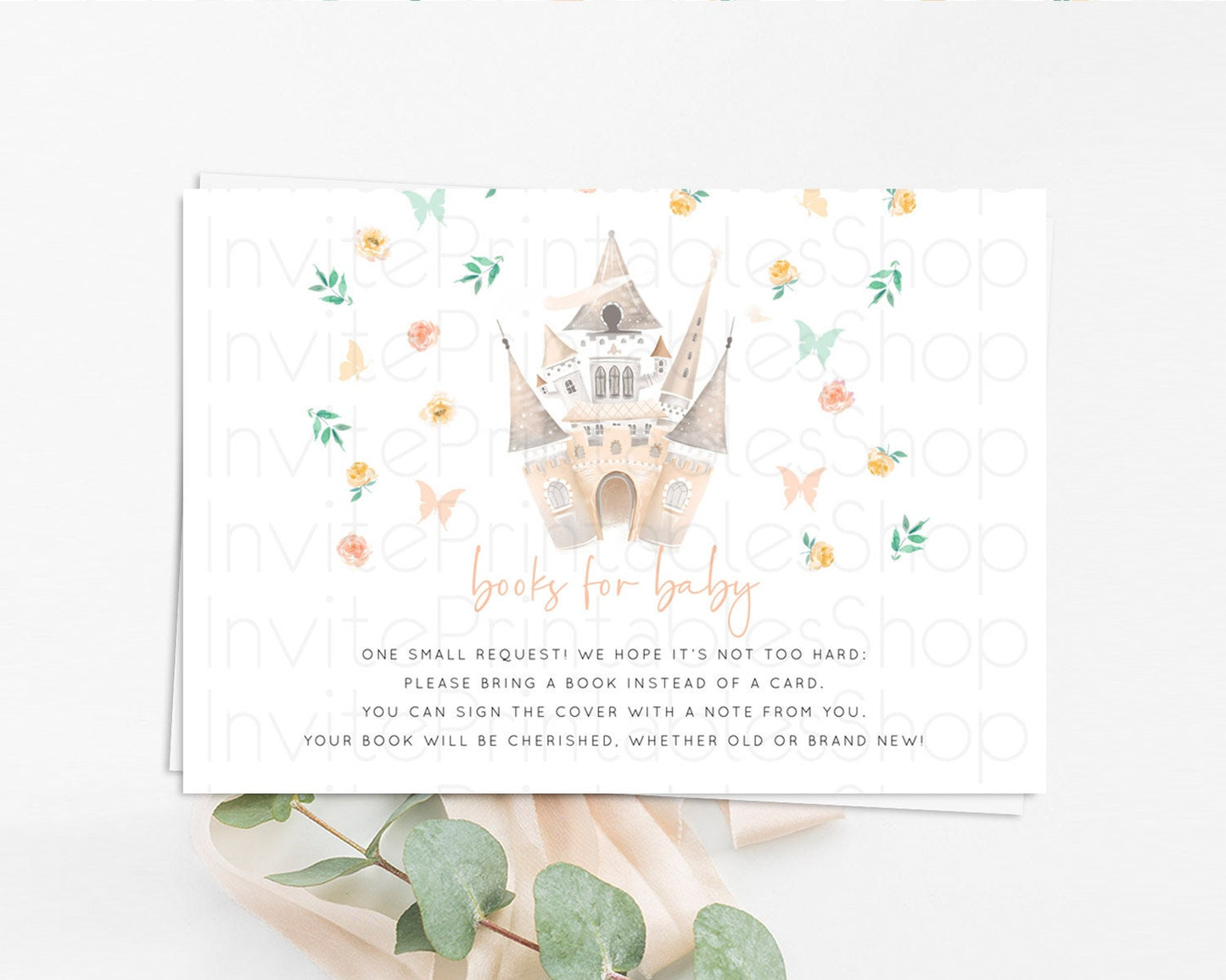 Princess Books For Baby Card Castle Book Card Insert Secret Garden Enchanted Castle Pastel Floral Garden Baby Shower Poem Request D10363