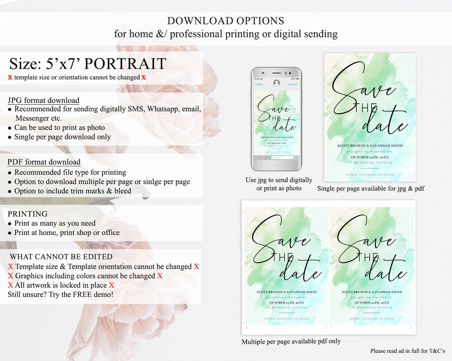 Green Watercolor Save The Date Template Ombre Green Watercolor Splash Party 1st Birthday Baby Shower Wedding Baptism Bridal Shower D10166