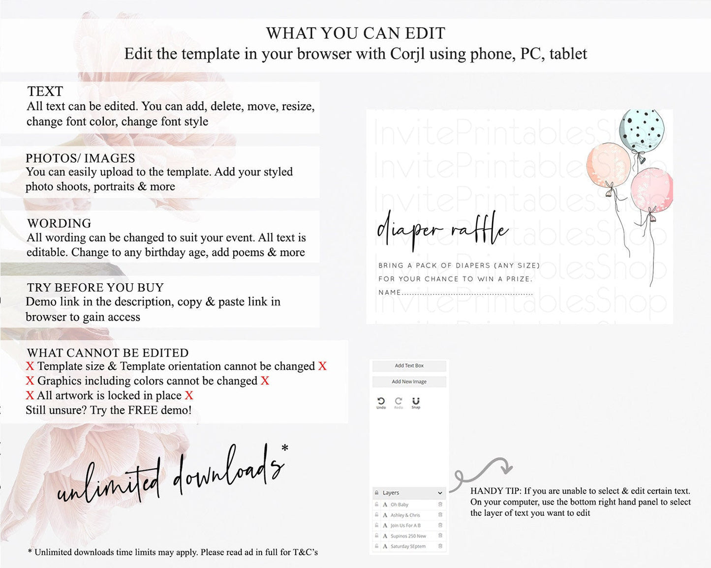 Pastel Balloons Diaper Raffle Card Colorful Balloon Diaper Raffle Insert Rainbow Balloon Diaper Ticket Confetti Balloon Raffle Game D10868