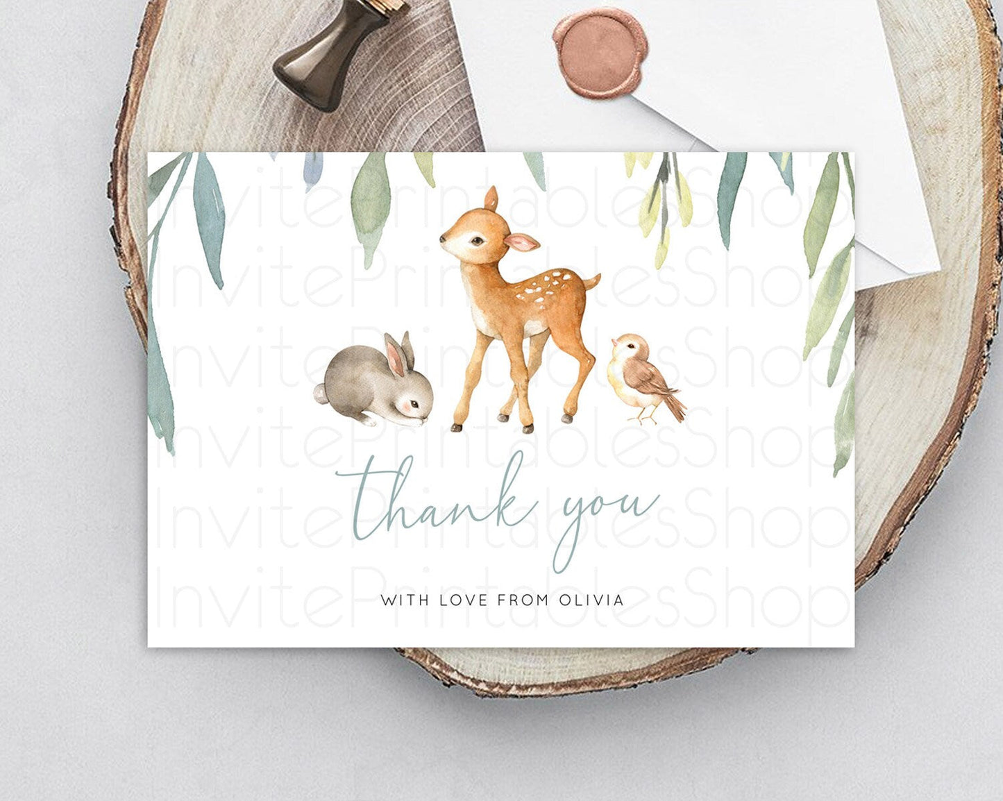 Fawn Thank You Deer Thank You Card Pastel Floral Deer Birthday Thank You Card Enchanted Forest Butterfly Deer Teacher Thank You Card D10919