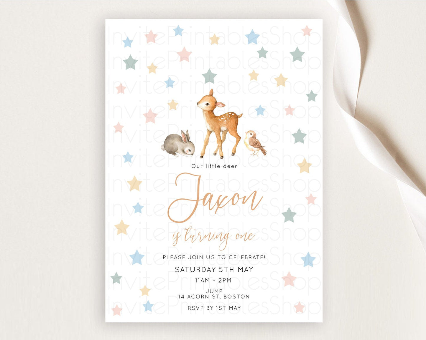 Fawn Birthday Invitation Deer Birthday Invitation Enchanted Forest Party Butterfly Pastel Flowers Whimsical 2nd 1st First Birthday D10918