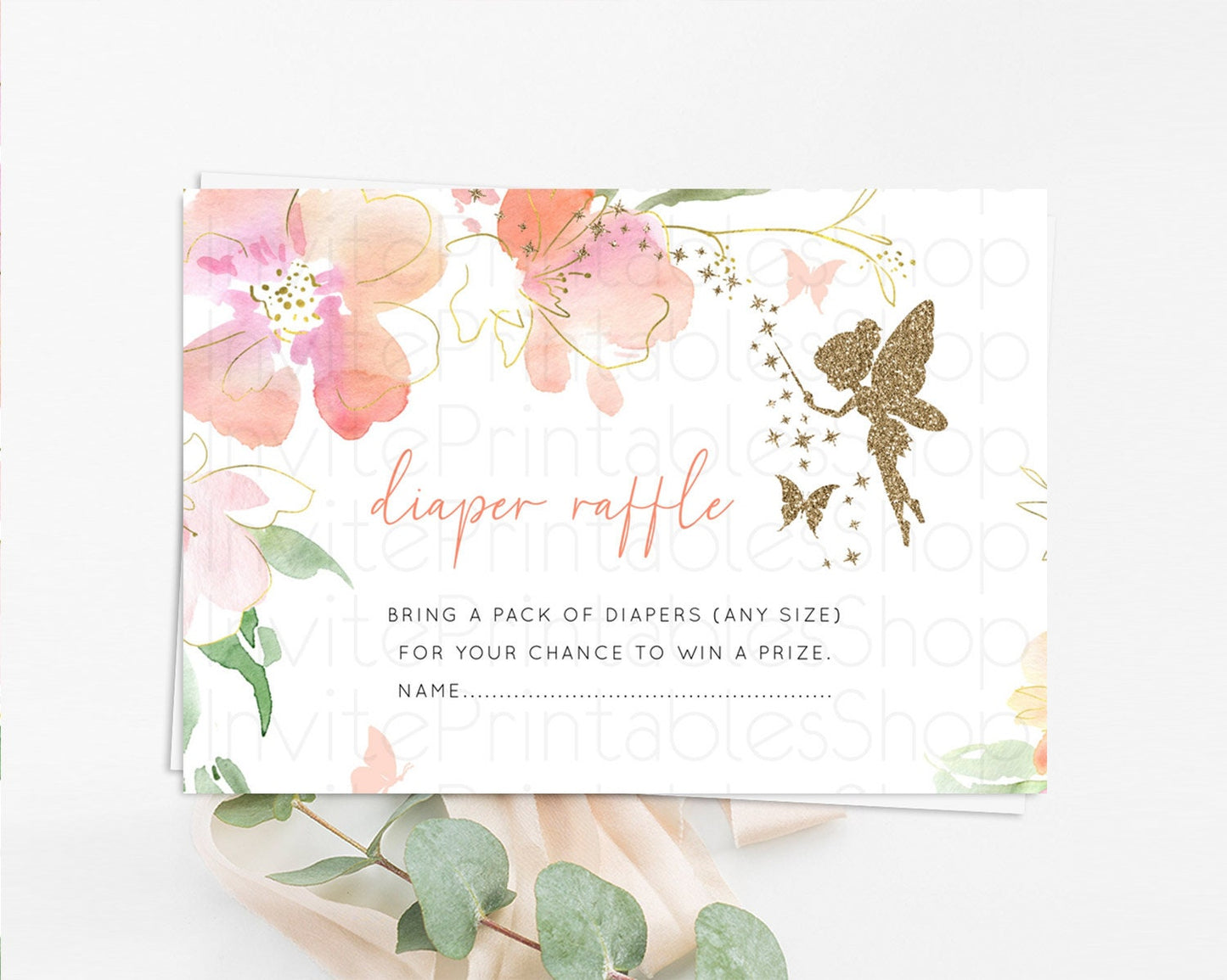 Fairy Diaper Raffle Card Fairy Diaper Insert Enchanted Garden Fairy Diaper Ticket Pastel Floral Butterfly Secret Garden Raffle Game D10934