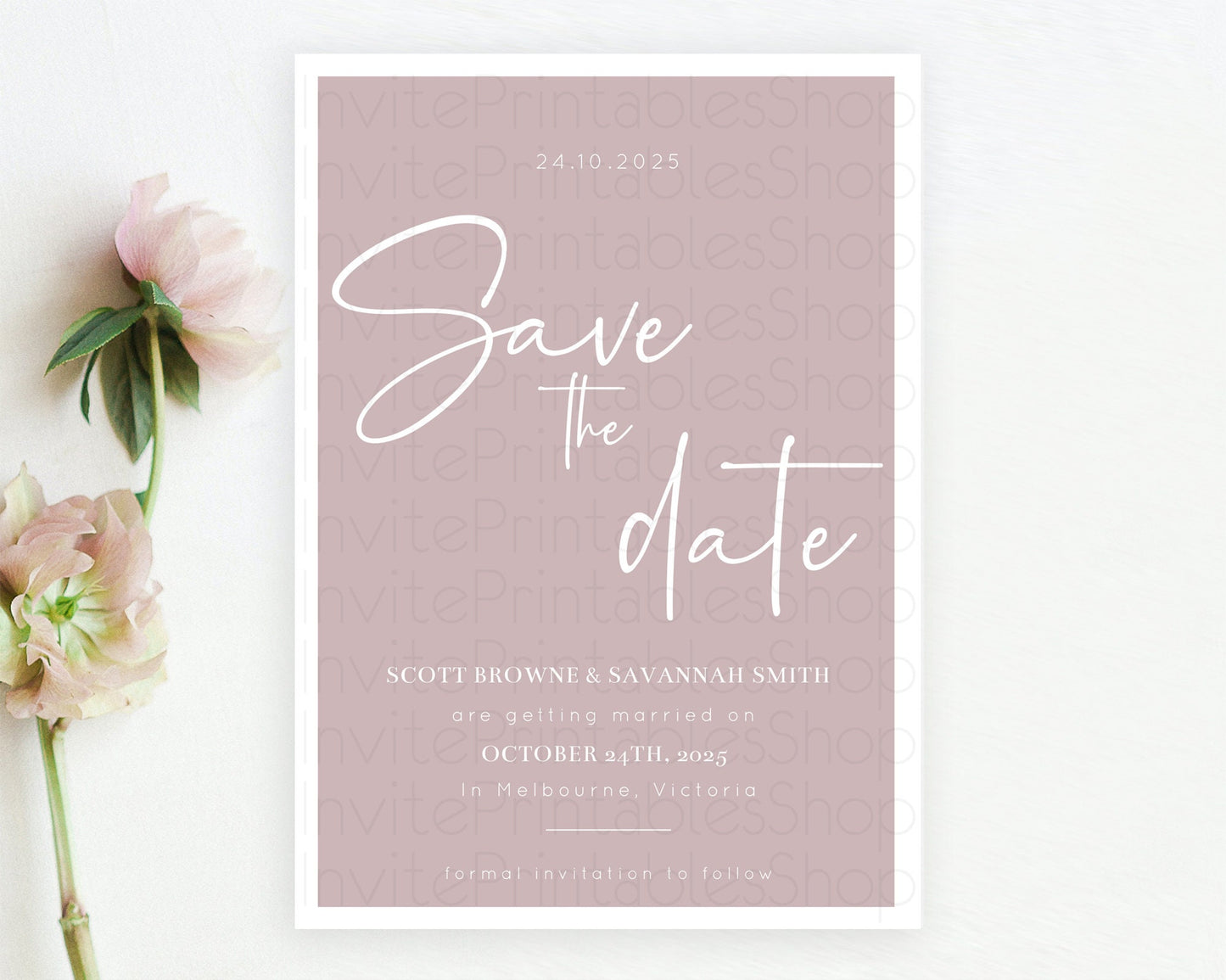 Minimalist Pink Save The Date Template Simple Modern Pink Party Theme For 1st Birthday Baptism Baby Shower Wedding Bridal Shower D10936