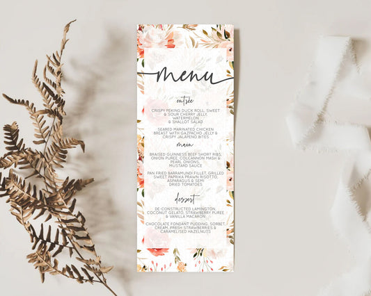 Secret Garden Menu Wildflower Menu Template Pastel Flower Garden Table Decor Boho Floral Dinner Dessert Floral Party Food Menu D10540