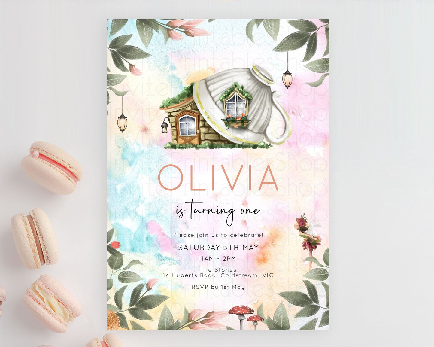 Fairy Birthday Invitation Fairy Invites Fairy Tea Party Fairy Garden Birthday Secret Garden Enchanted Garden Pastel Floral Butterfly D10555