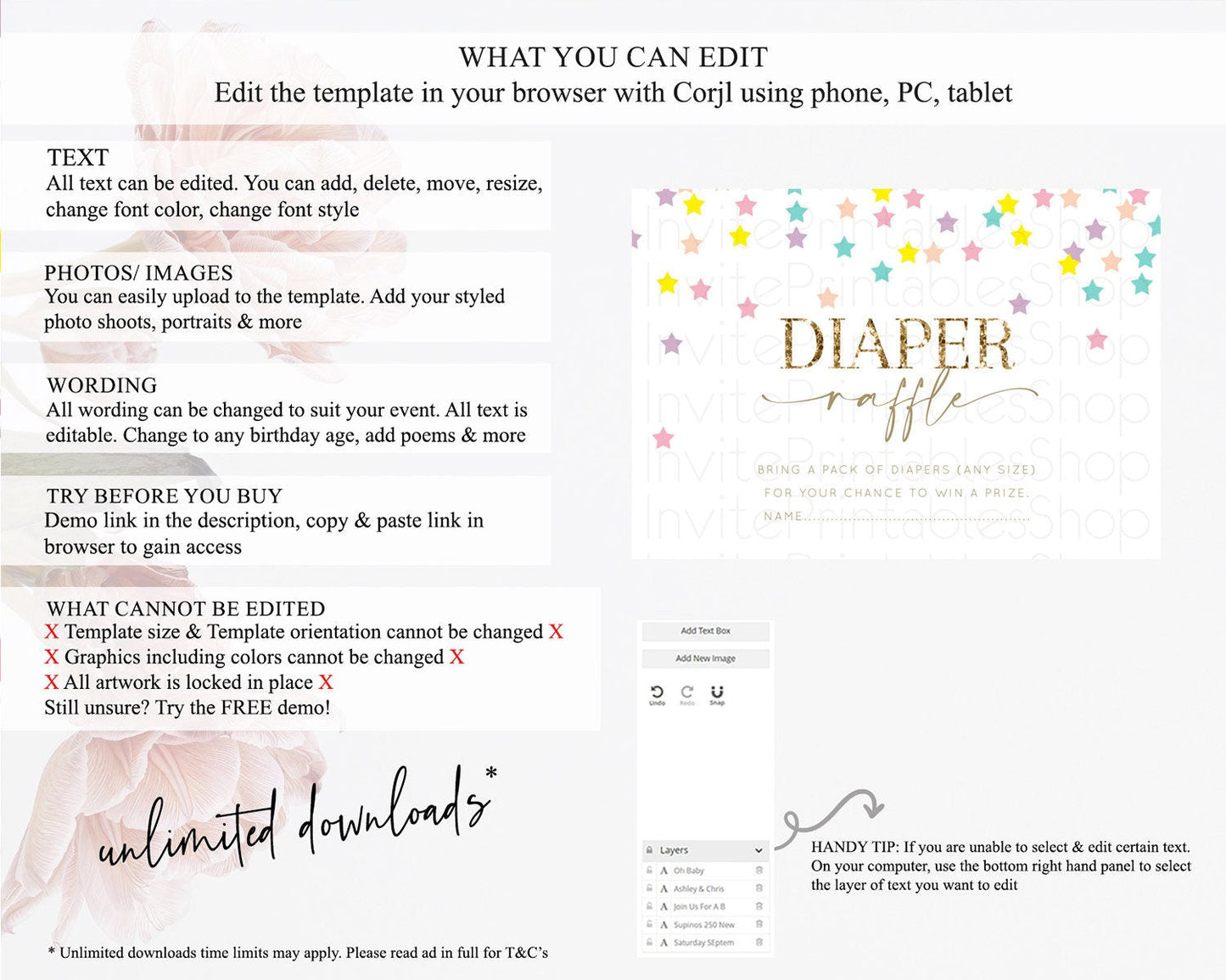 Pastel Star Diaper Raffle Card Shooting Star Diaper Raffle Insert Twinkle Little Star Diaper Ticket Rainbow Confetti Raffle Game D10601