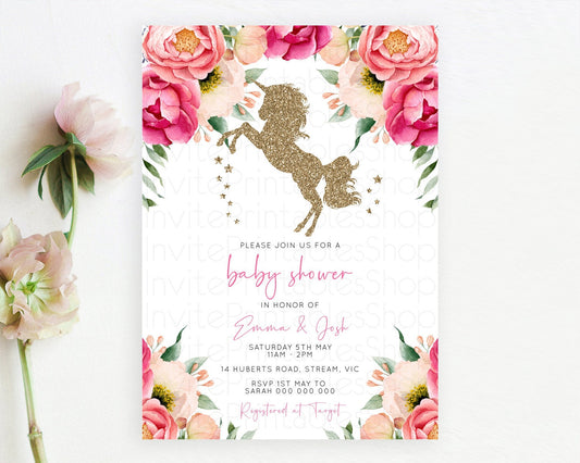 Editable Unicorn Garden Baby Shower Invitation Pastel Floral Unicorn invitat