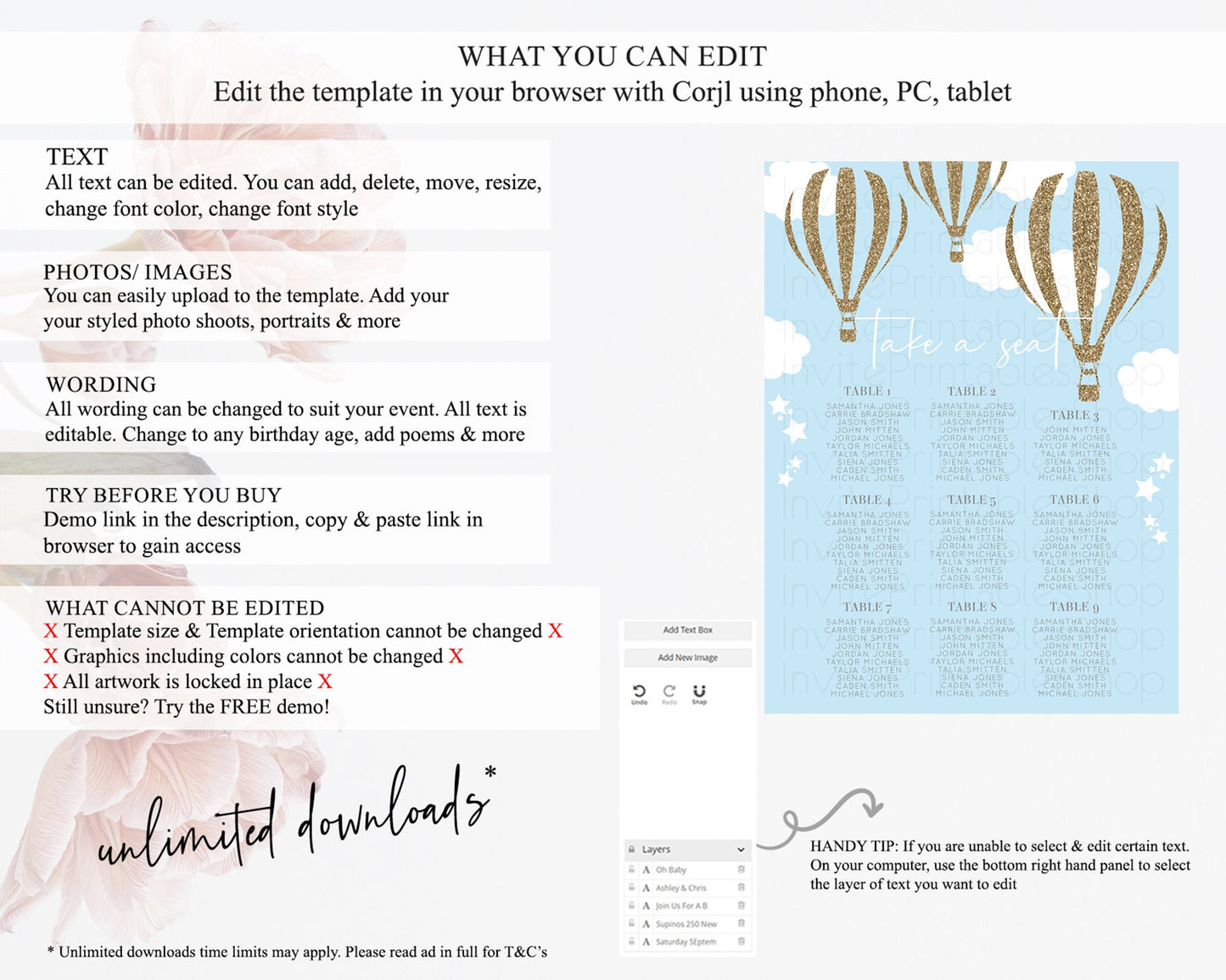 Hot Air Balloon Seating Chart Hot Air Balloon Seating Chart Adventure Awaits Up & Away Glitter Blue Watercolor Seating Take a Seat D10332