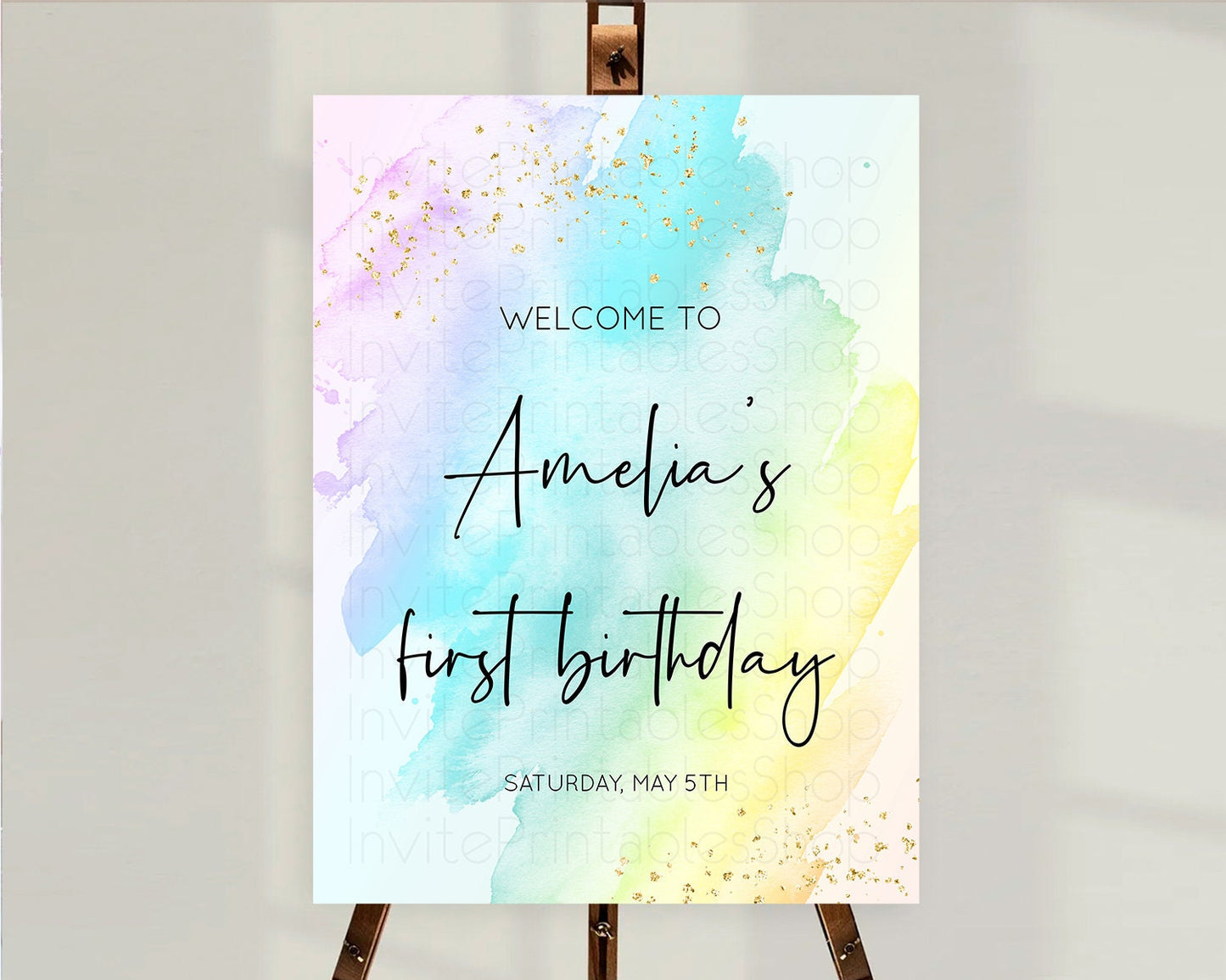 Pastel Welcome Sign Pastel Rainbow Welcome Sign Colorful Rainbow Confetti Watercolor Glitter Pastel First Birthday Welcome Sign D10171