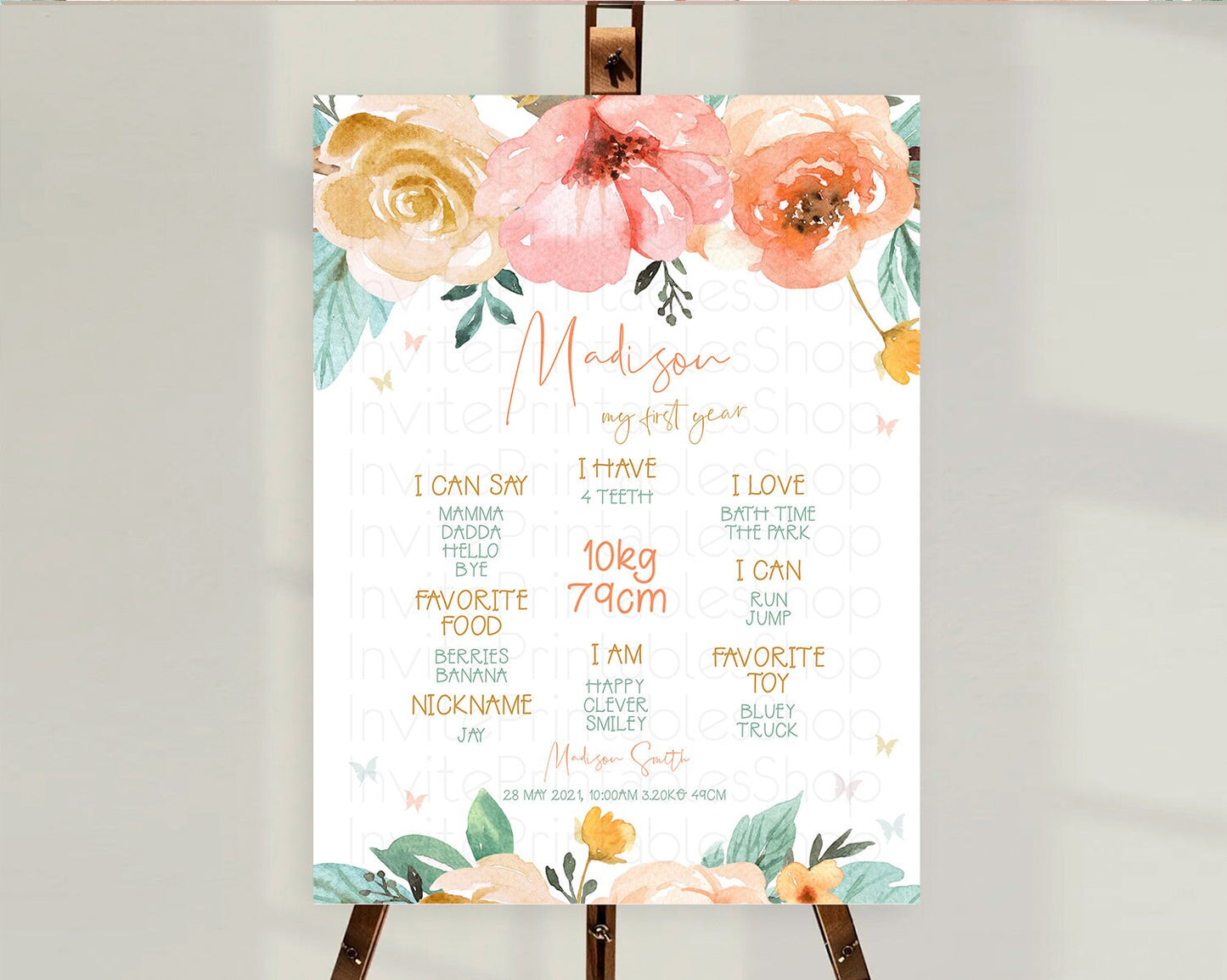 Secret Garden Milestone Board Wildflower First Birthday Milestone Poster Pastel Flowers Milestone Boho Wildflower 1st Birthday Sign D10347