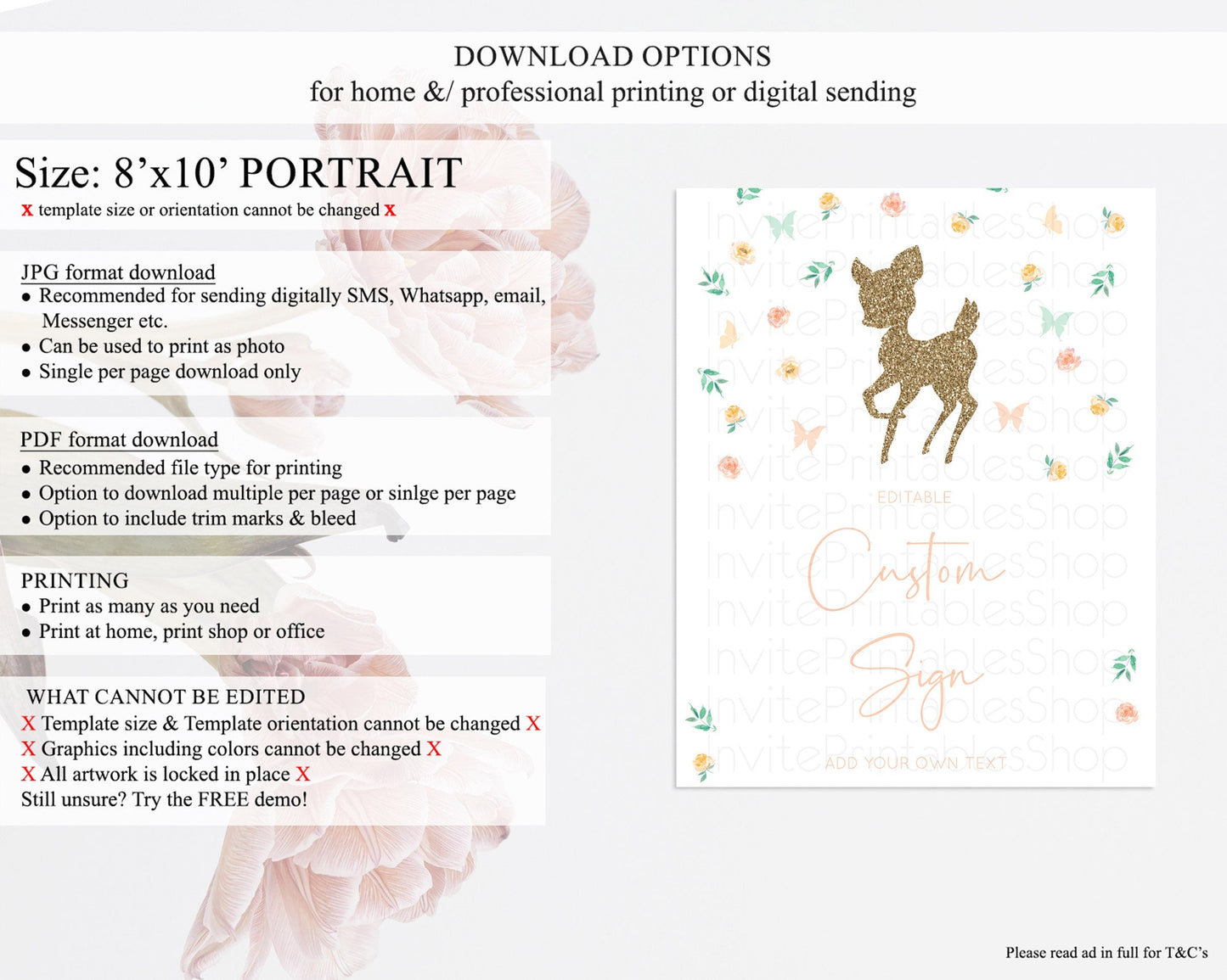 Fawn Deer Sign Pastel Floral Deer Table Sign Decor Enchanted Forest Butterfly Party 1st Birthday Baptism Baby Shower Bridal Shower D10355
