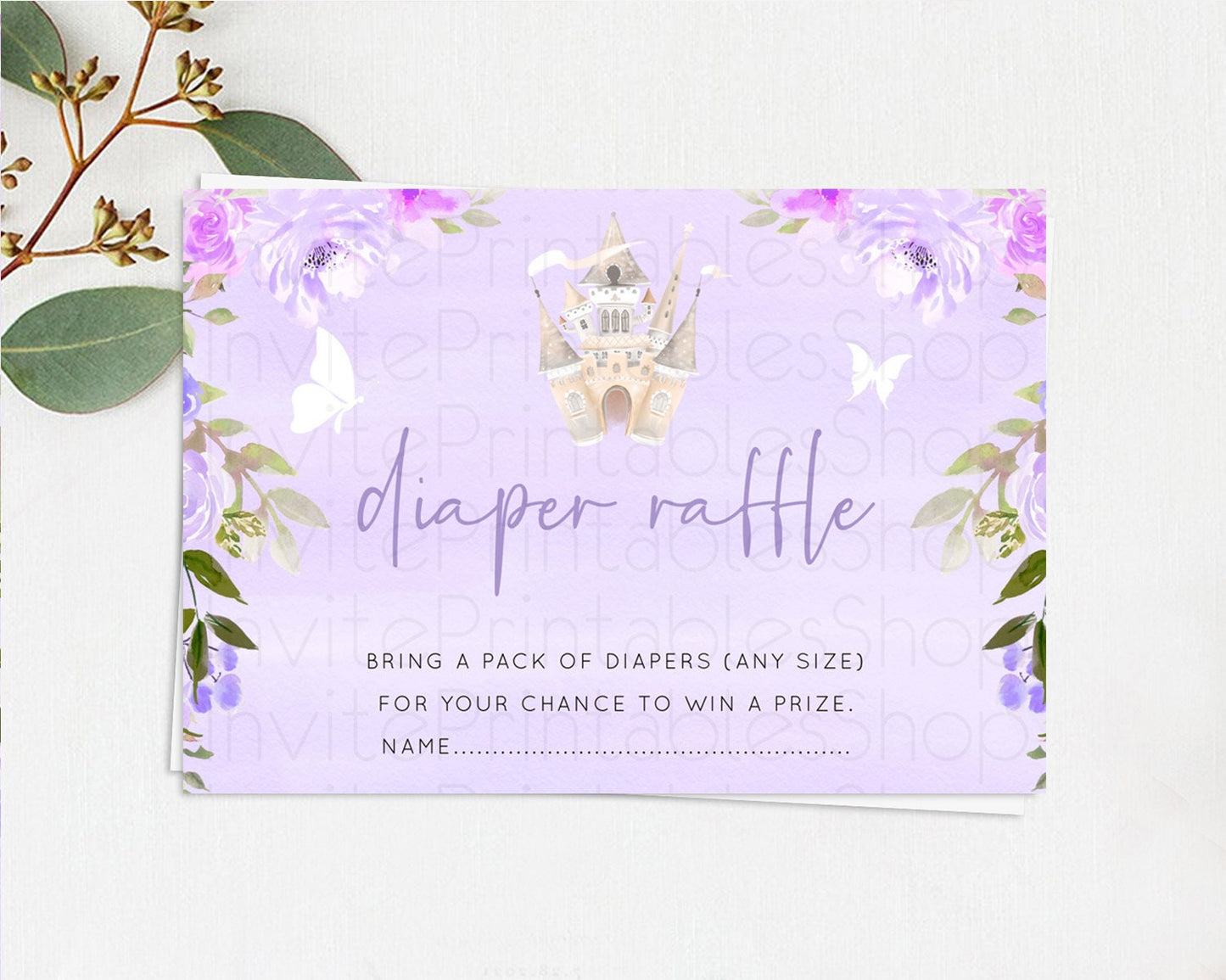 Princess Diaper Raffle Card Castle Diaper Ticket Insert Secret Garden Enchanted Castle Pastel Floral Garden Baby Shower Poem Request D10339