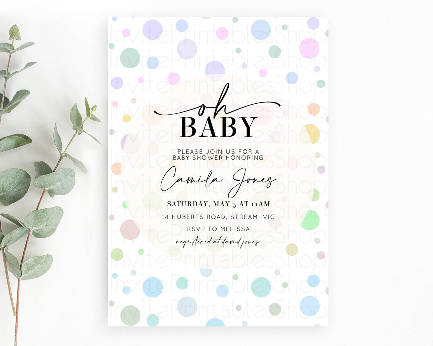 Pastel Rainbow Baby Shower Invitation Pastel Confetti Invitation Sprinkles Bubbles Invitation Colorful Rainbow Confetti Theme D10135