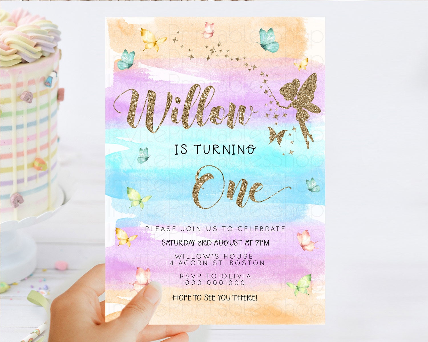 Editable Pastel Fairy Birthday Invitation Pastel Butterflies Fairy Birthday