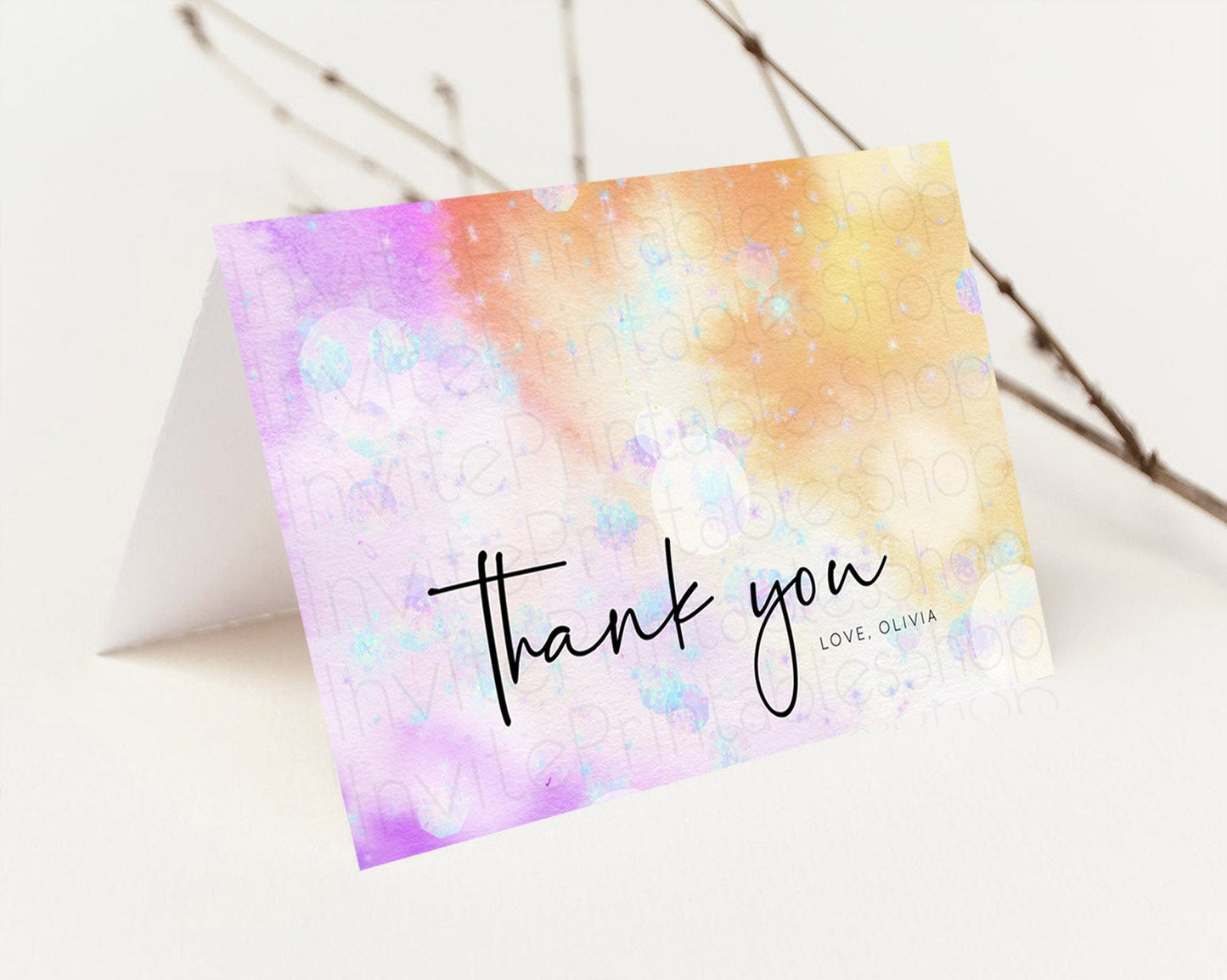 Pastel Thank You Rainbow Thank You Card Colorful Pastel Birthday Thank You Card Confetti Watercolor Pastel Teacher Thank You Cards D10690