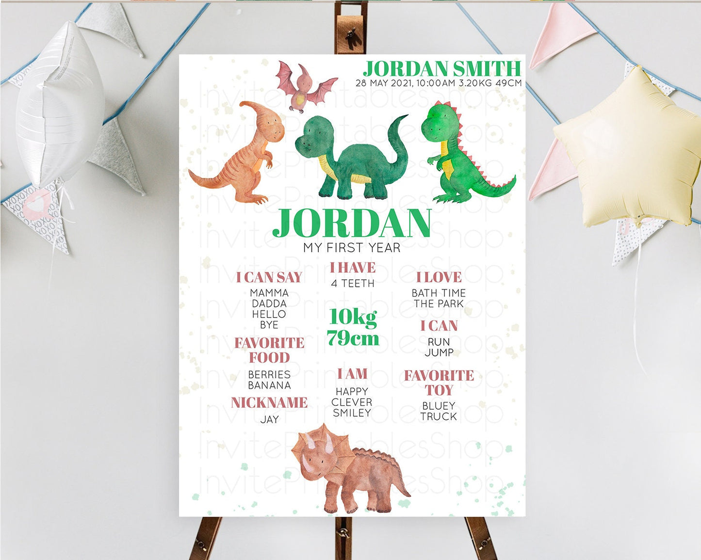 Dinosaur First Birthday Milestone Board Dinosaur Volcano Milestone Poster Watercolor Volcano T-Rex Raptor Jurassic 1st Birthday Sign D10153