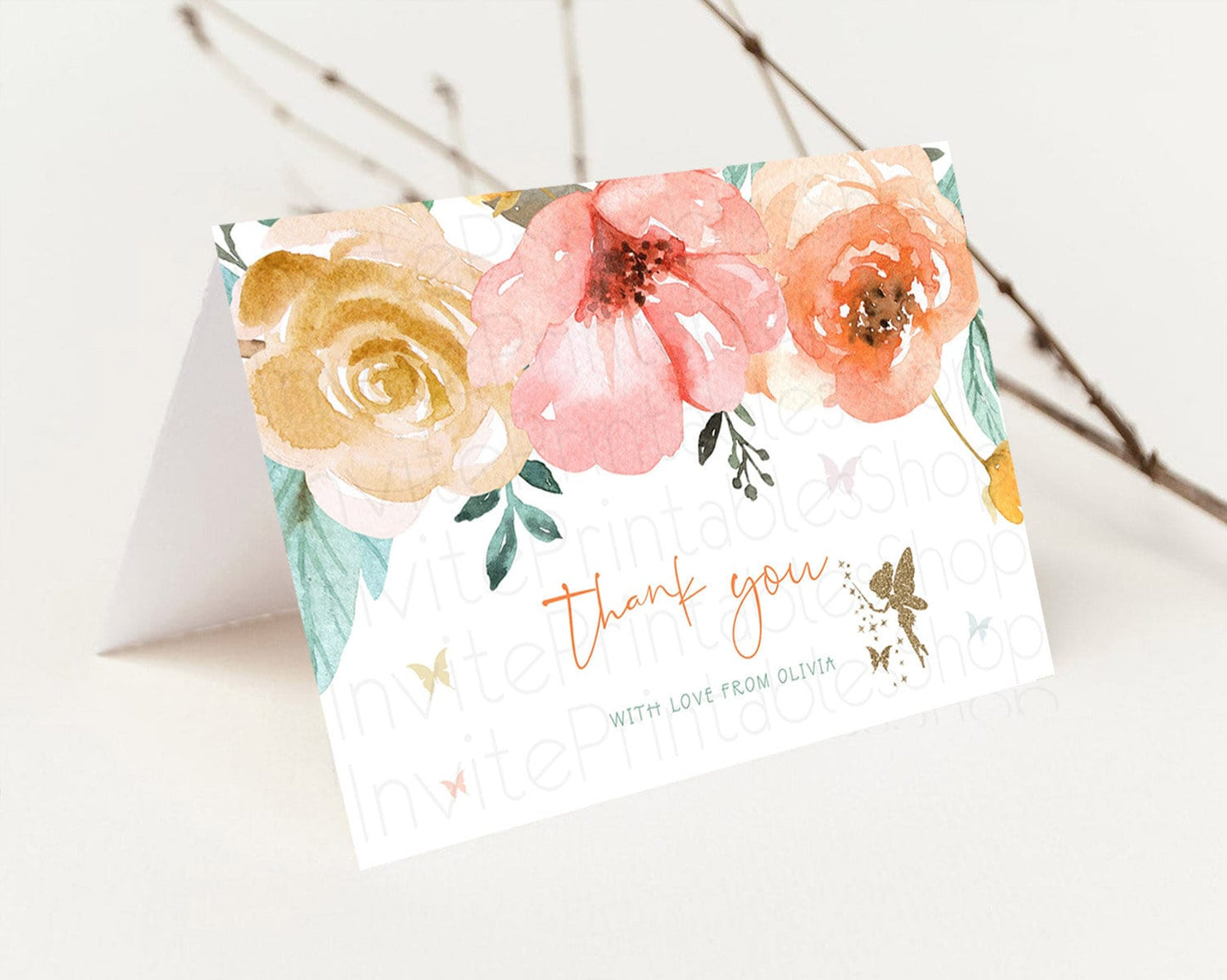 Editable Fairy Thank You Fairy Thank You Card Enchanted Garden Pastel Butter