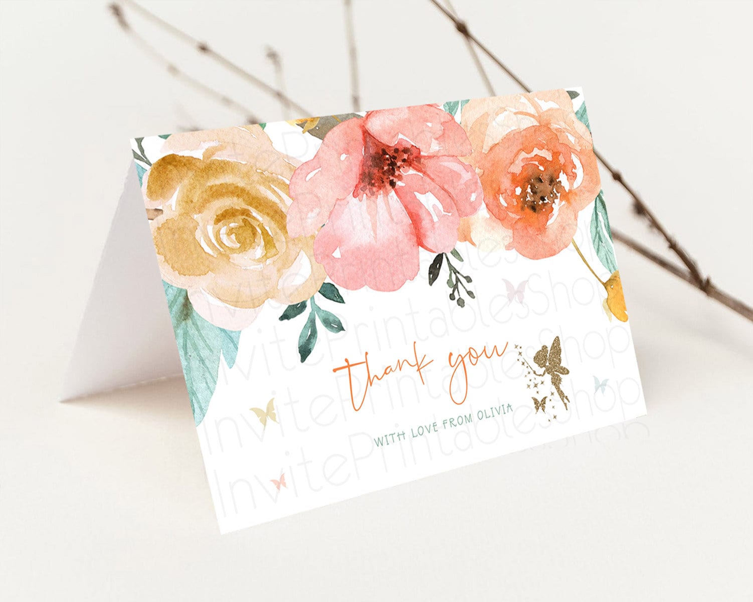 Editable Fairy Thank You Fairy Thank You Card Enchanted Garden Pastel Butter