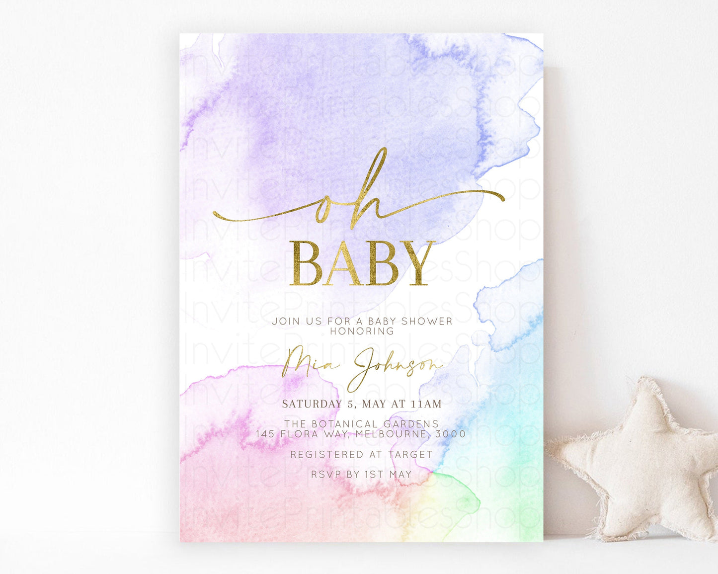 Rainbow Baby Shower Invitation Pastel Watercolor Invitation Ombre Splash Invite Glitter Confetti Sprinkles Colorful Gender Neutral 193