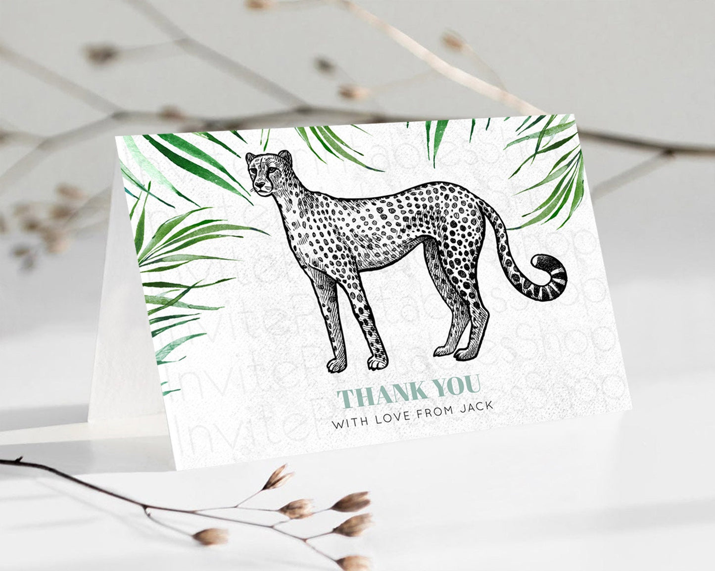 Cheetah Thank You Cheetah Thank You Card Cheetah Party Birthday Thank You Card Safari Card Template Cheetah Teacher Thank You Cards D10849