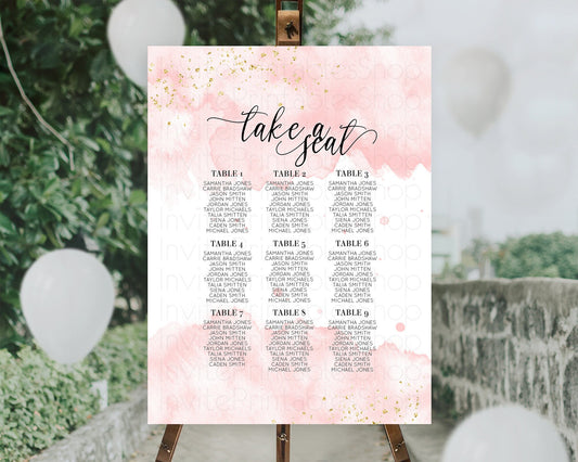 Pink Seating Chart Pink Watercolor Seating Chart Pastel Pink Watercolor Seating Chart Pink Splash Watercolor Gold Party Décor D10328